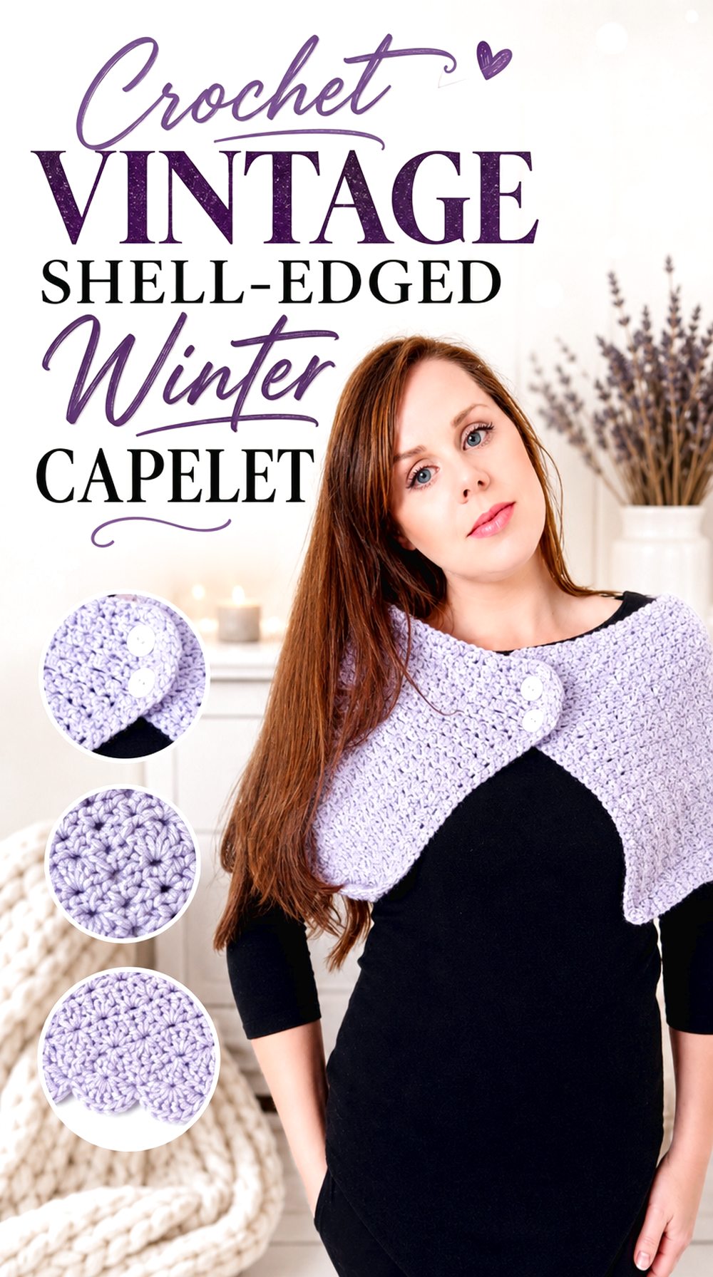 Crochet Vintage Shell Edged Winter Capelet