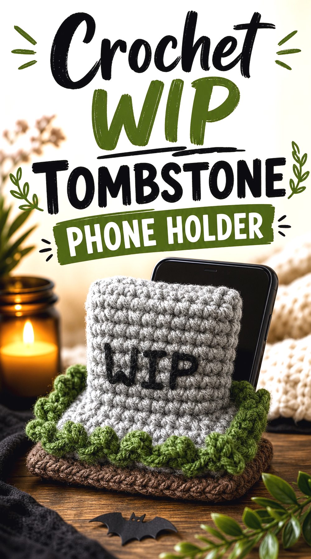 Crochet WIP Tombstone Phone Holder
