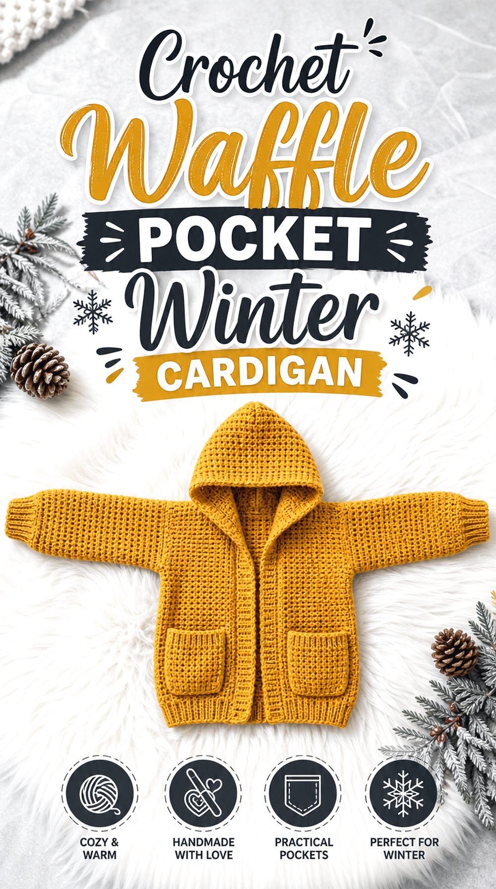 Crochet Waffle Pocket Winter Cardigan