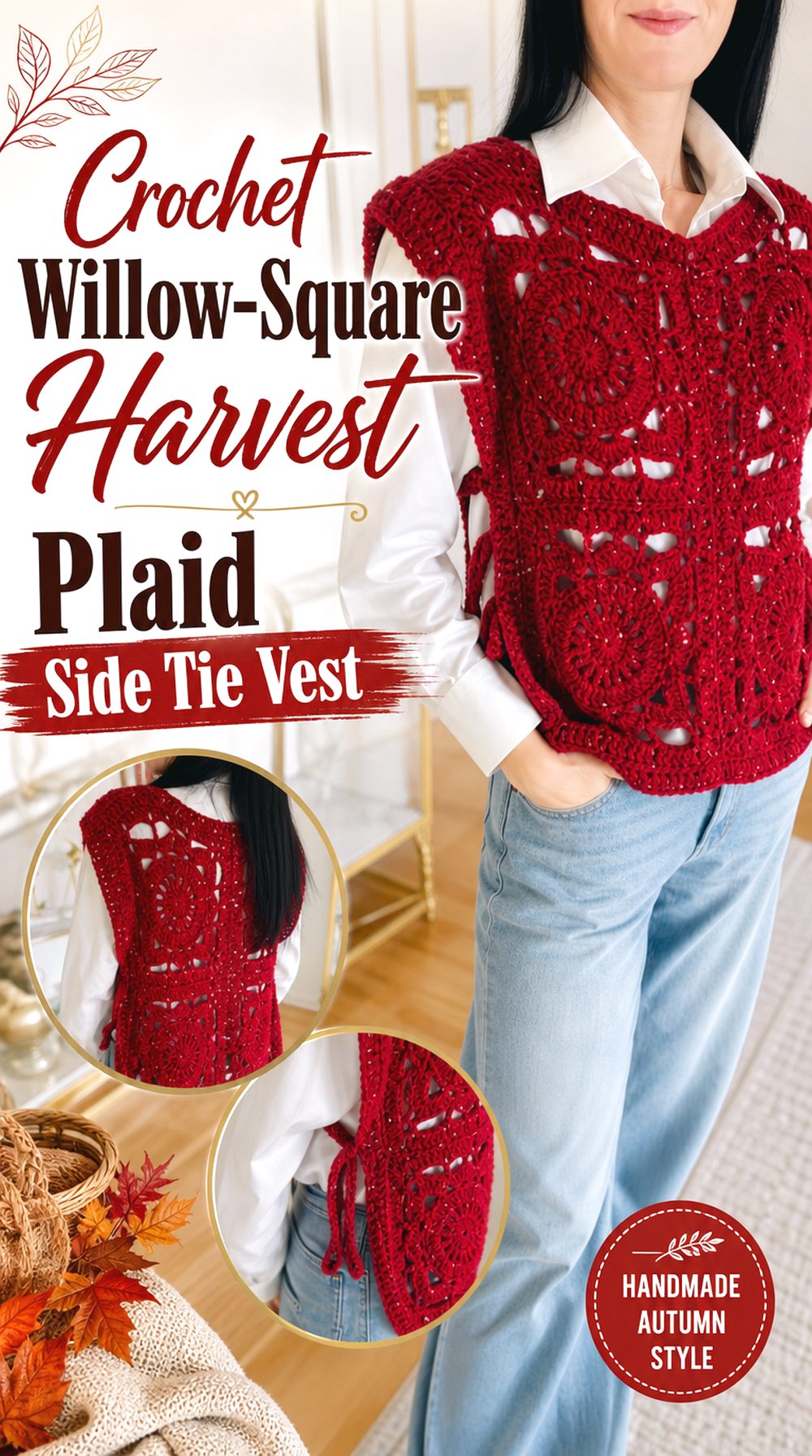 Crochet Willow Square Harvest Plaid Side Tie Vest