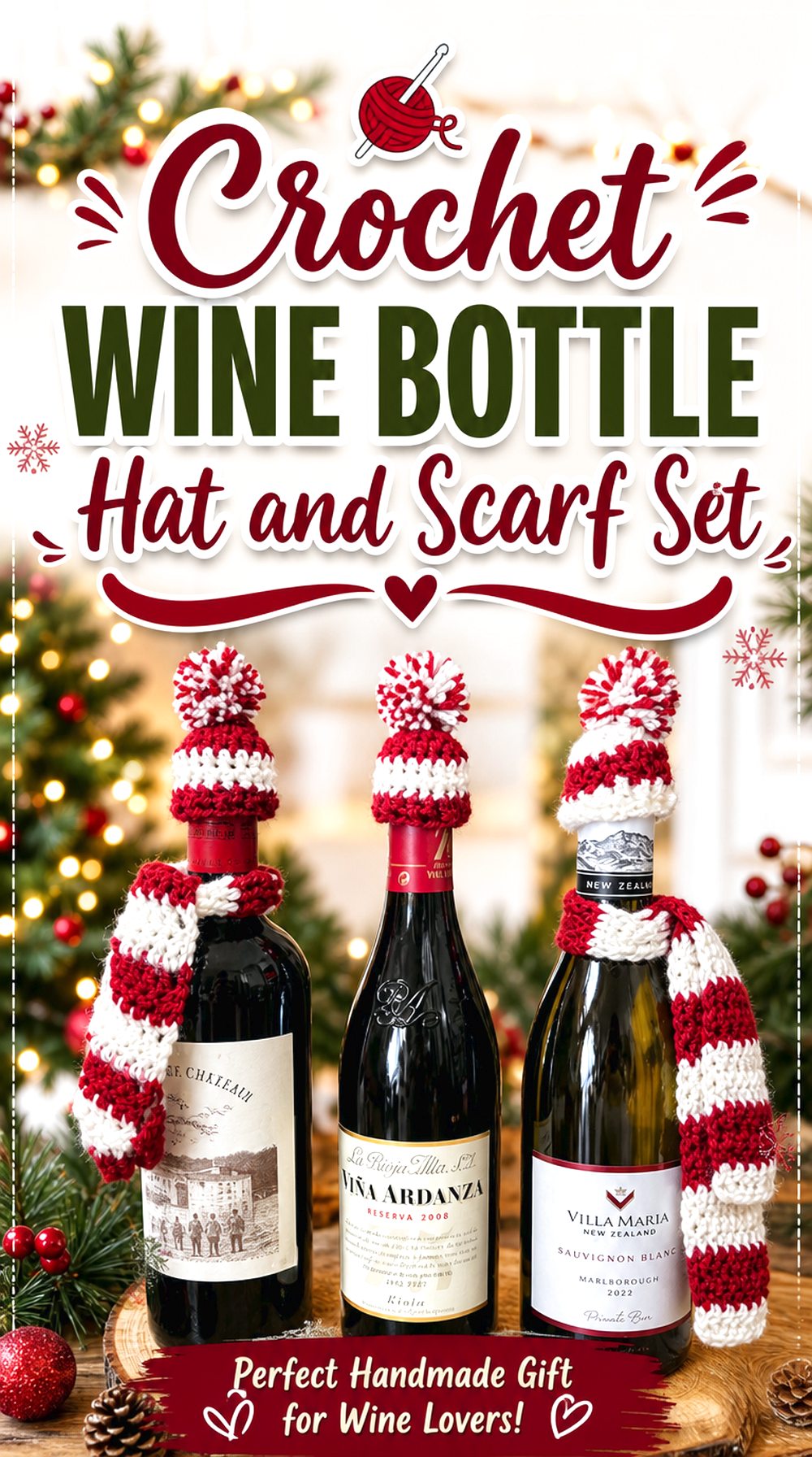 Crochet Wine Bottle Hat and Scarf Set