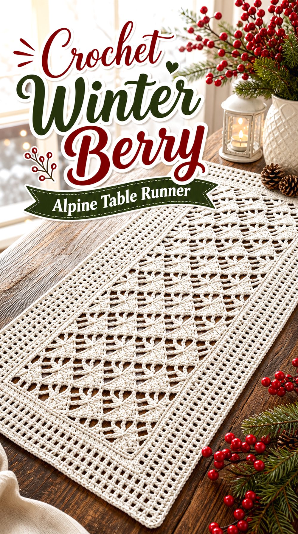 Crochet Winter Berry Alpine Table Runner