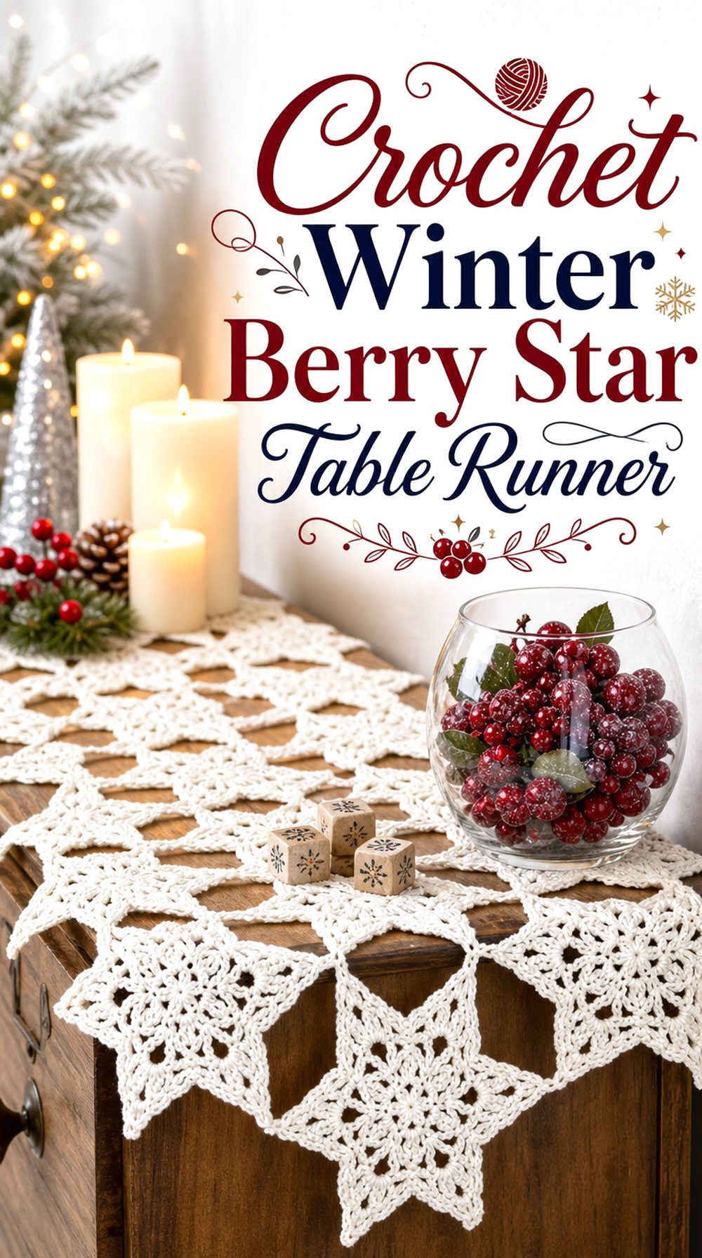 Crochet Winter Berry Star Table Runner