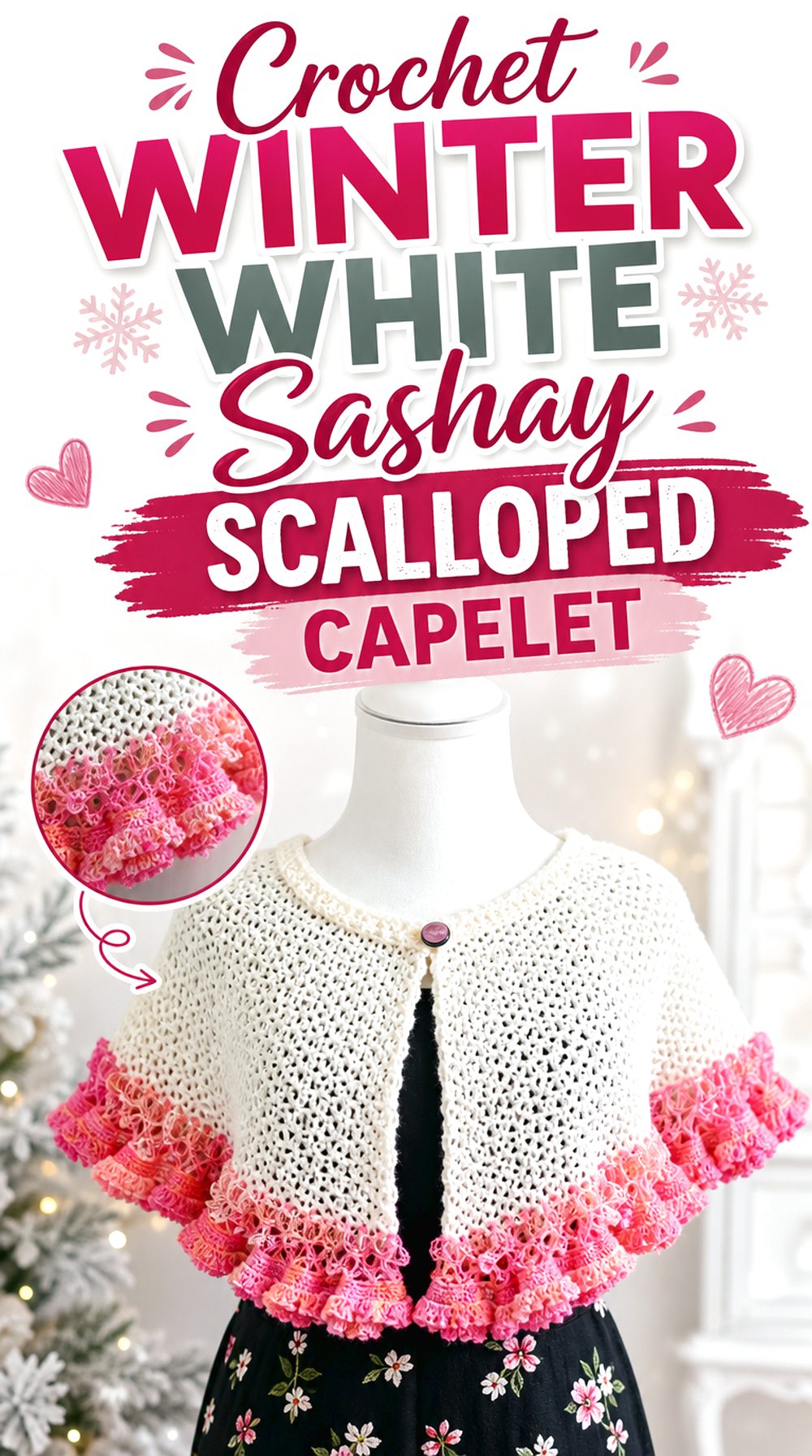 Crochet Winter White Sashay Scalloped Capelet