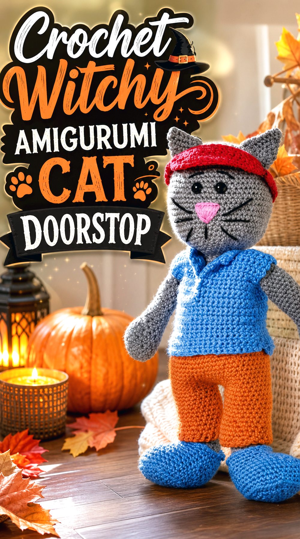 Crochet Witchy Amigurumi Cat Doorstop