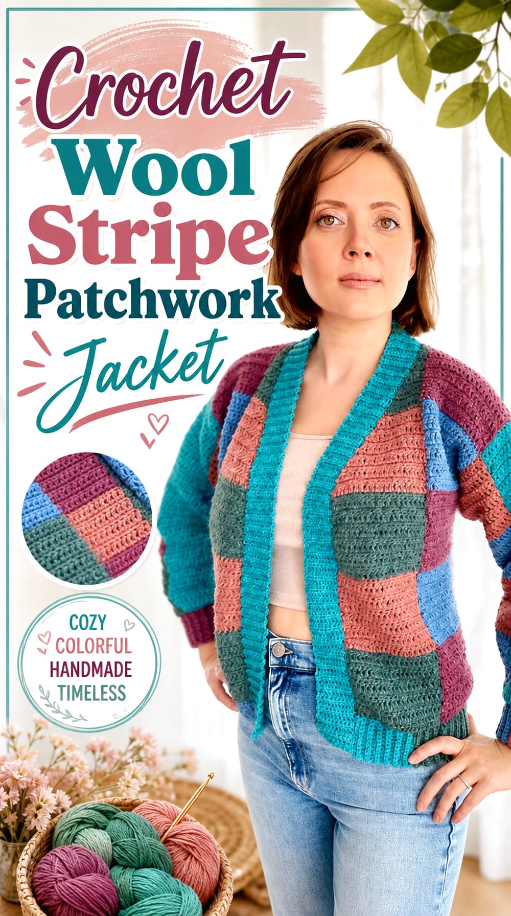 Crochet Wool Stripe Patchwork Jacket
