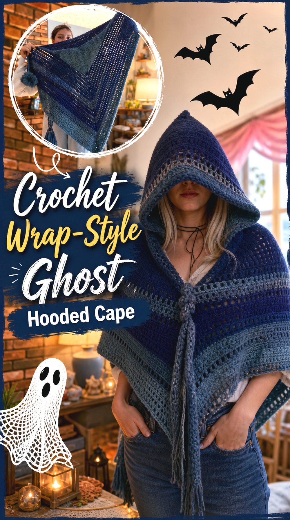 Crochet Wrap Style Ghost Hooded Cape