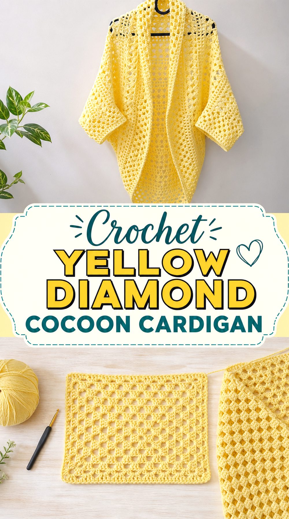 Crochet Yellow Diamond Cocoon Cardigan