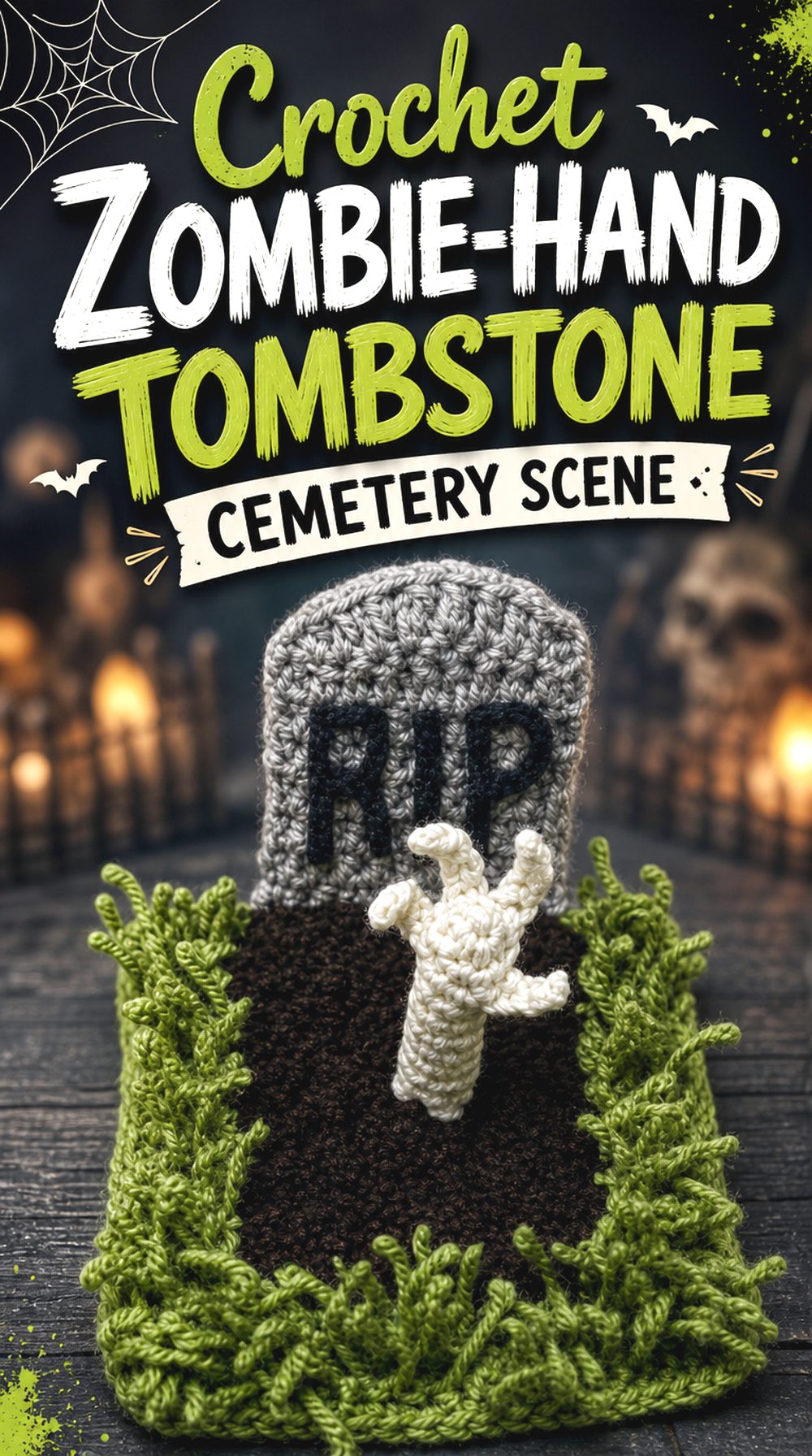 Crochet Zombie Hand Tombstone Cemetery Scene