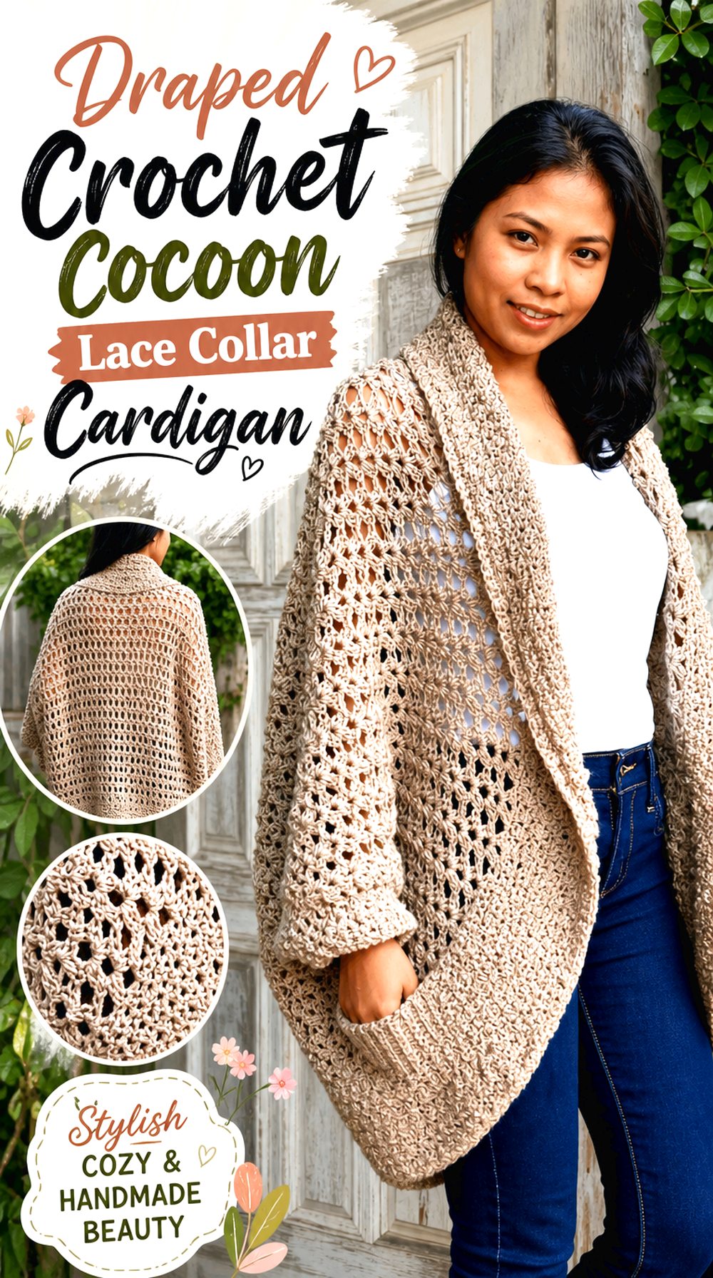 Draped Crochet Cocoon Lace Collar Cardigan