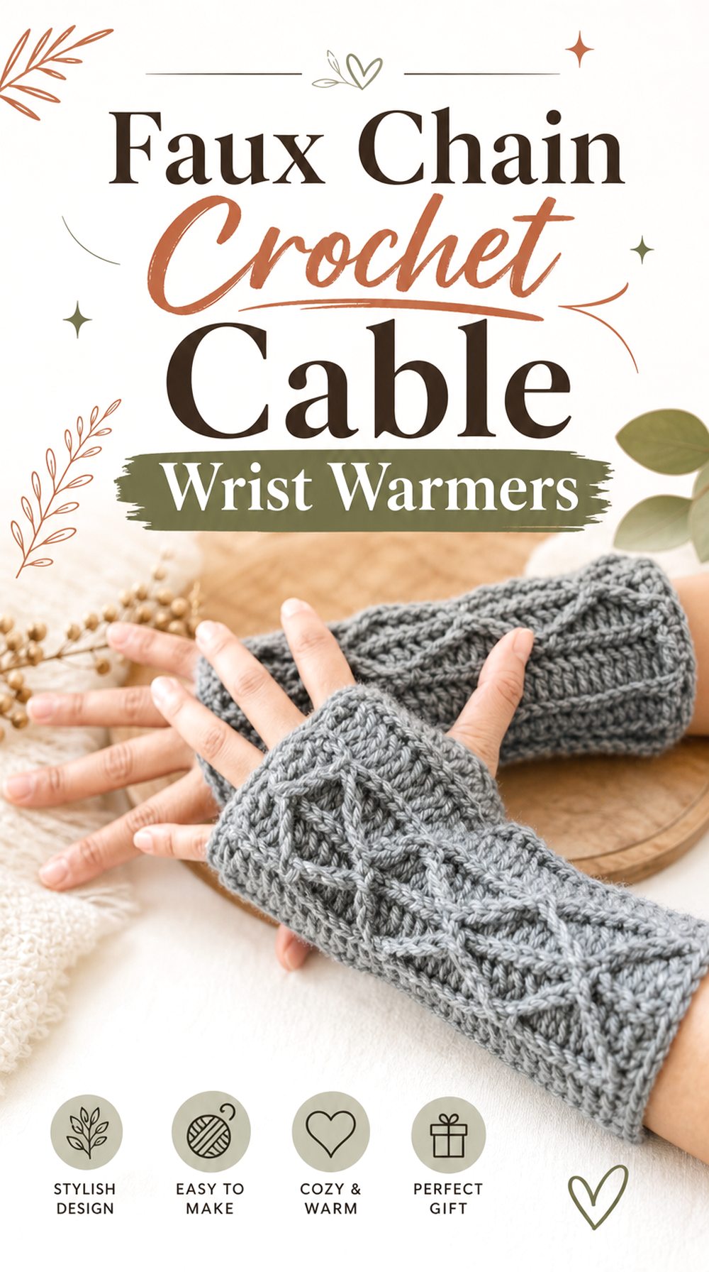 Faux Chain Crochet Cable Wrist Warmers