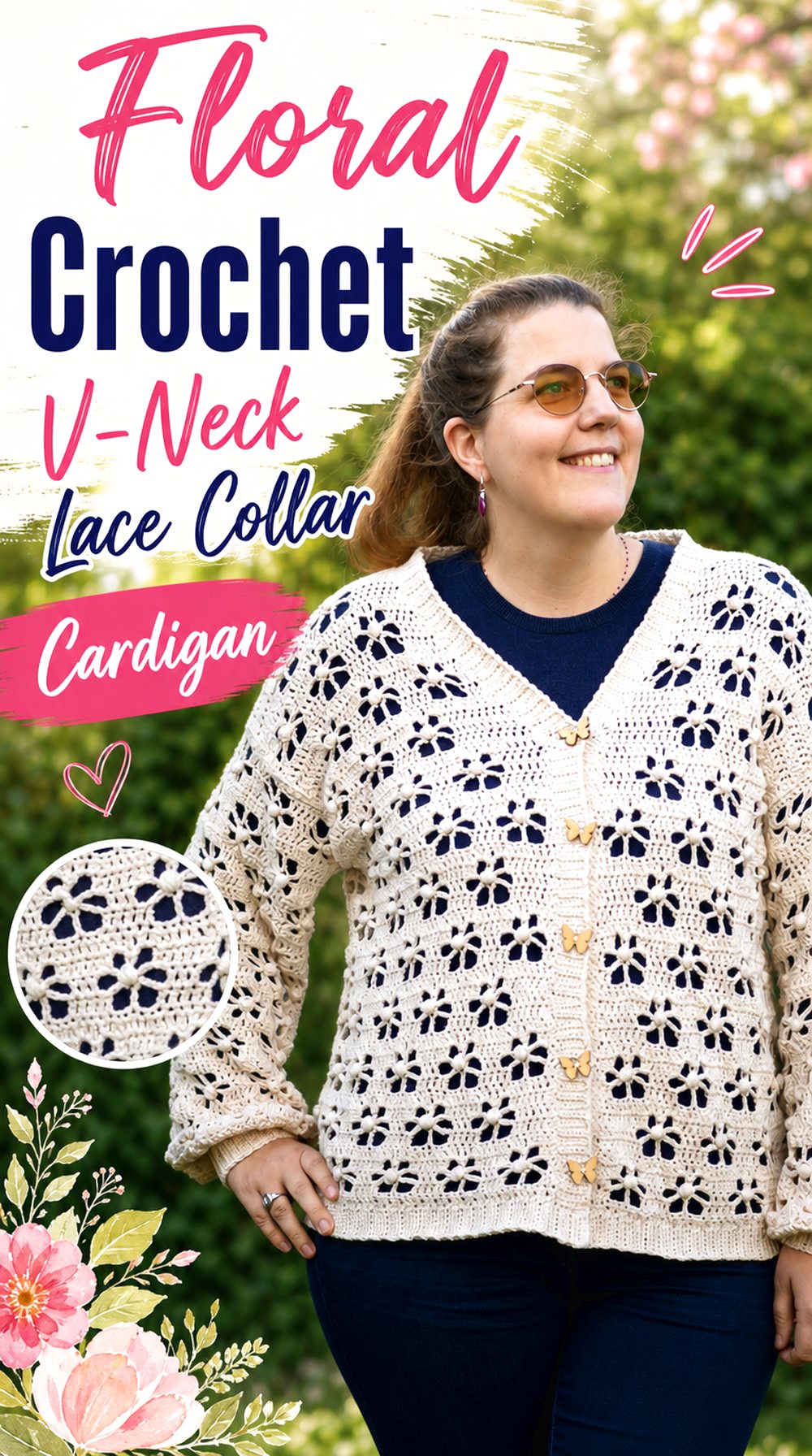 Floral Crochet V Neck Lace Collar Cardigan