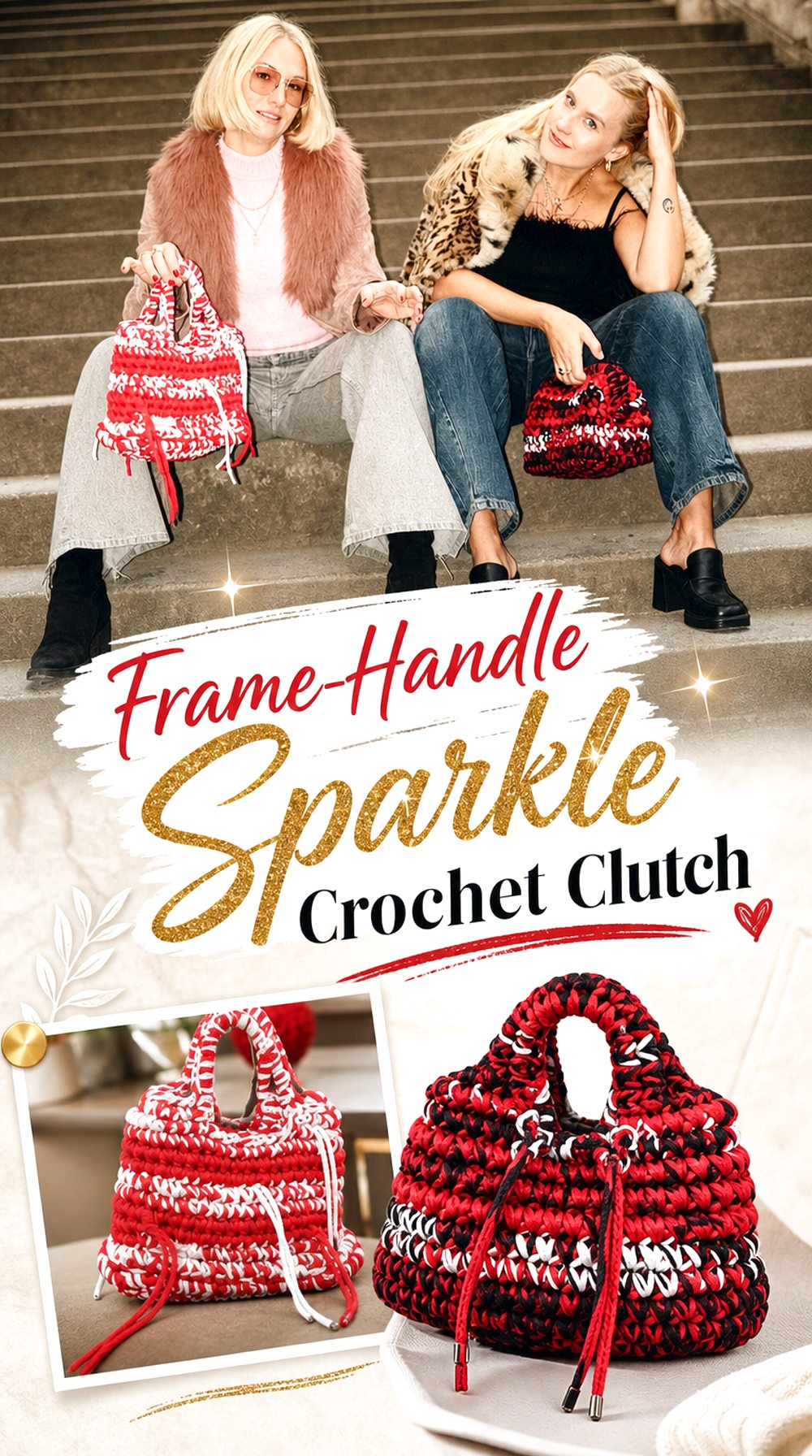 Frame Handle Sparkle Crochet Clutch