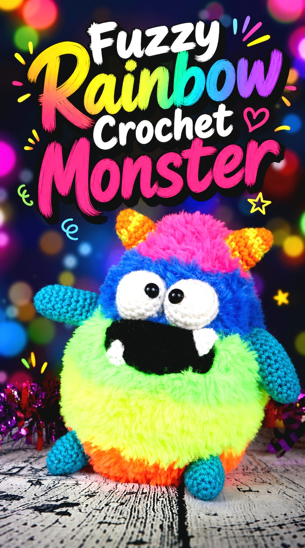 Fuzzy Rainbow Crochet Monster