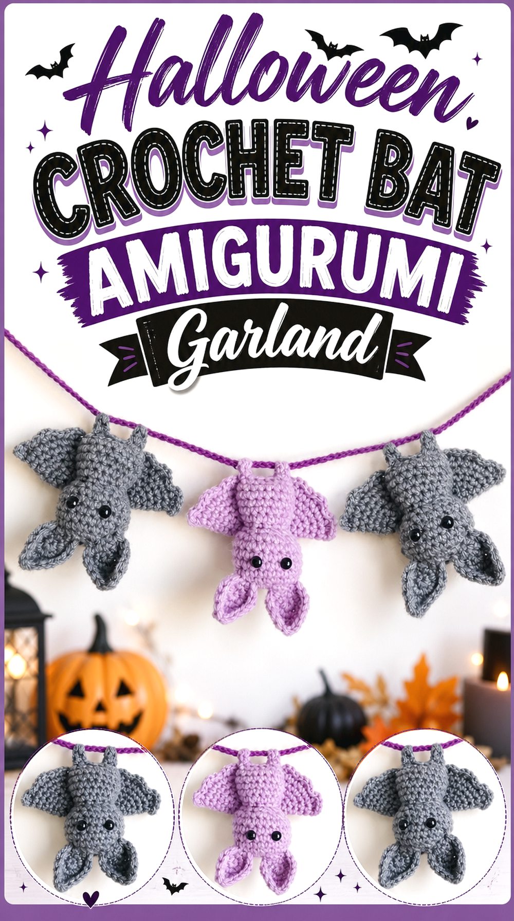 Halloween Crochet Bat Amigurumi Garland