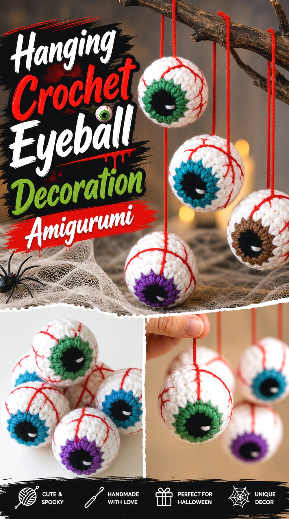 Hanging Crochet Eyeball Decoration Amigurumi