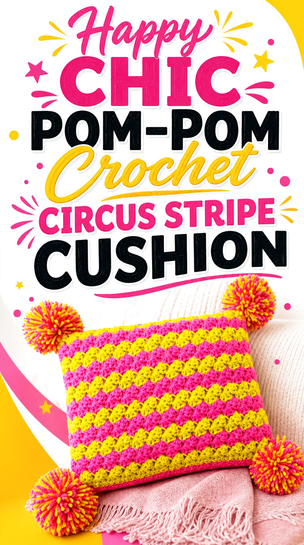 Happy Chic Pom Pom Crochet Circus Stripe Cushion