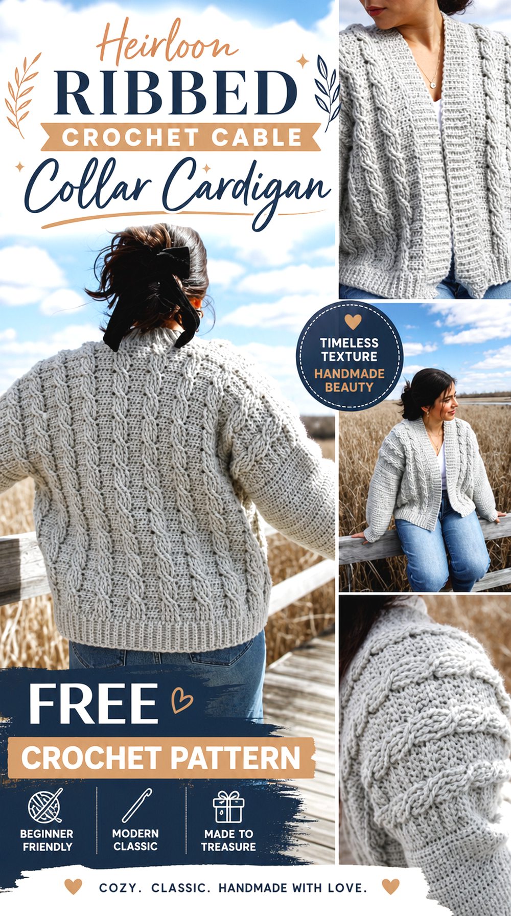Heirloom Ribbed Crochet Cable Collar Cardigan