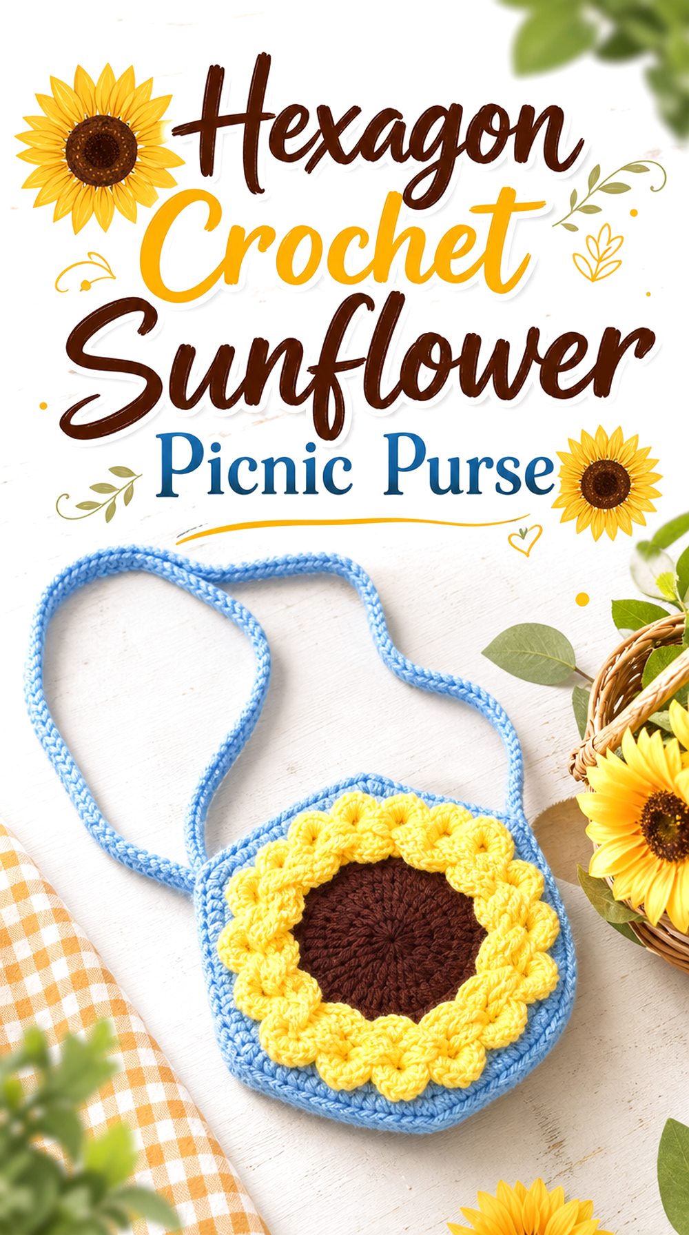 Hexagon Crochet Sunflower Picnic Purse