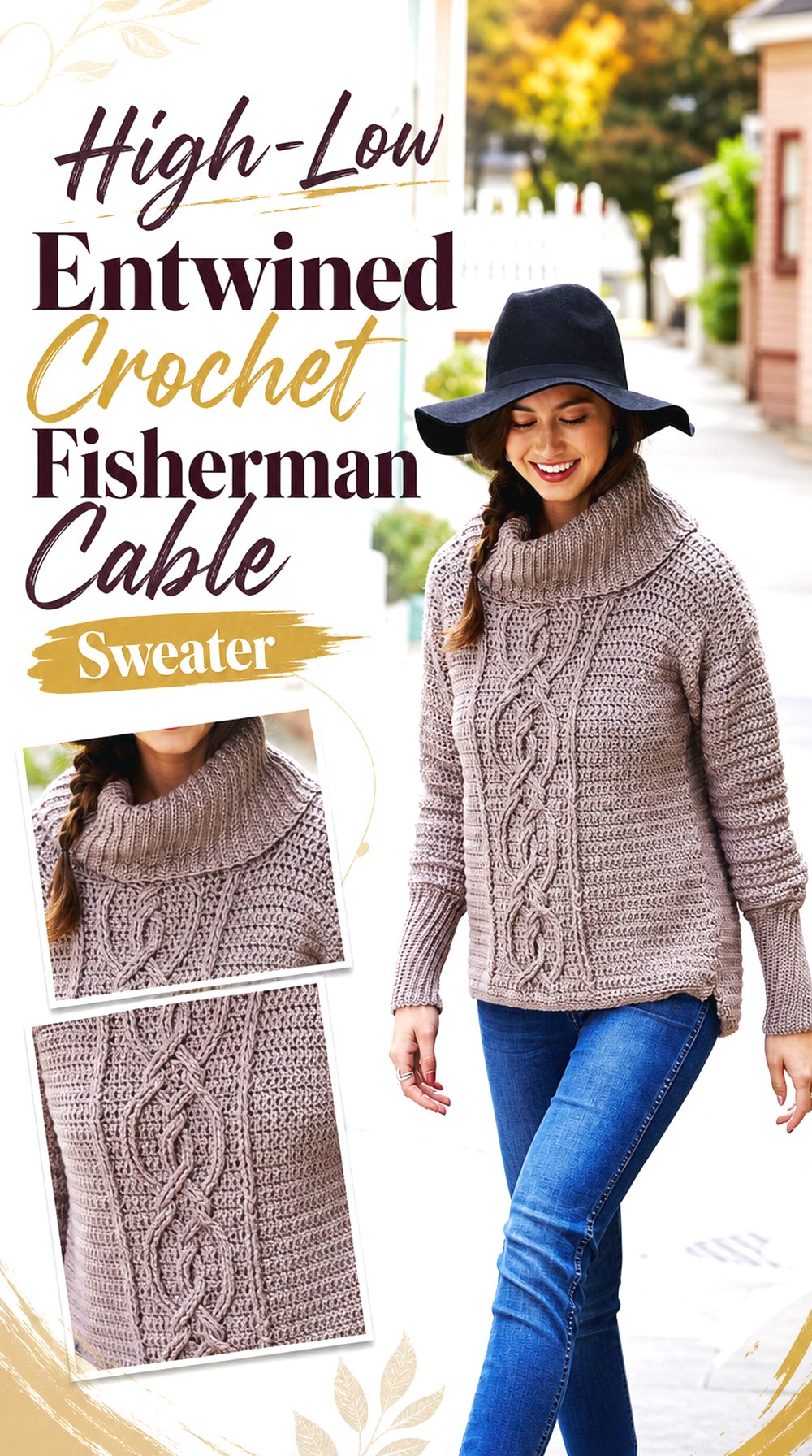 High Low Entwined Crochet Fisherman Cable Sweater