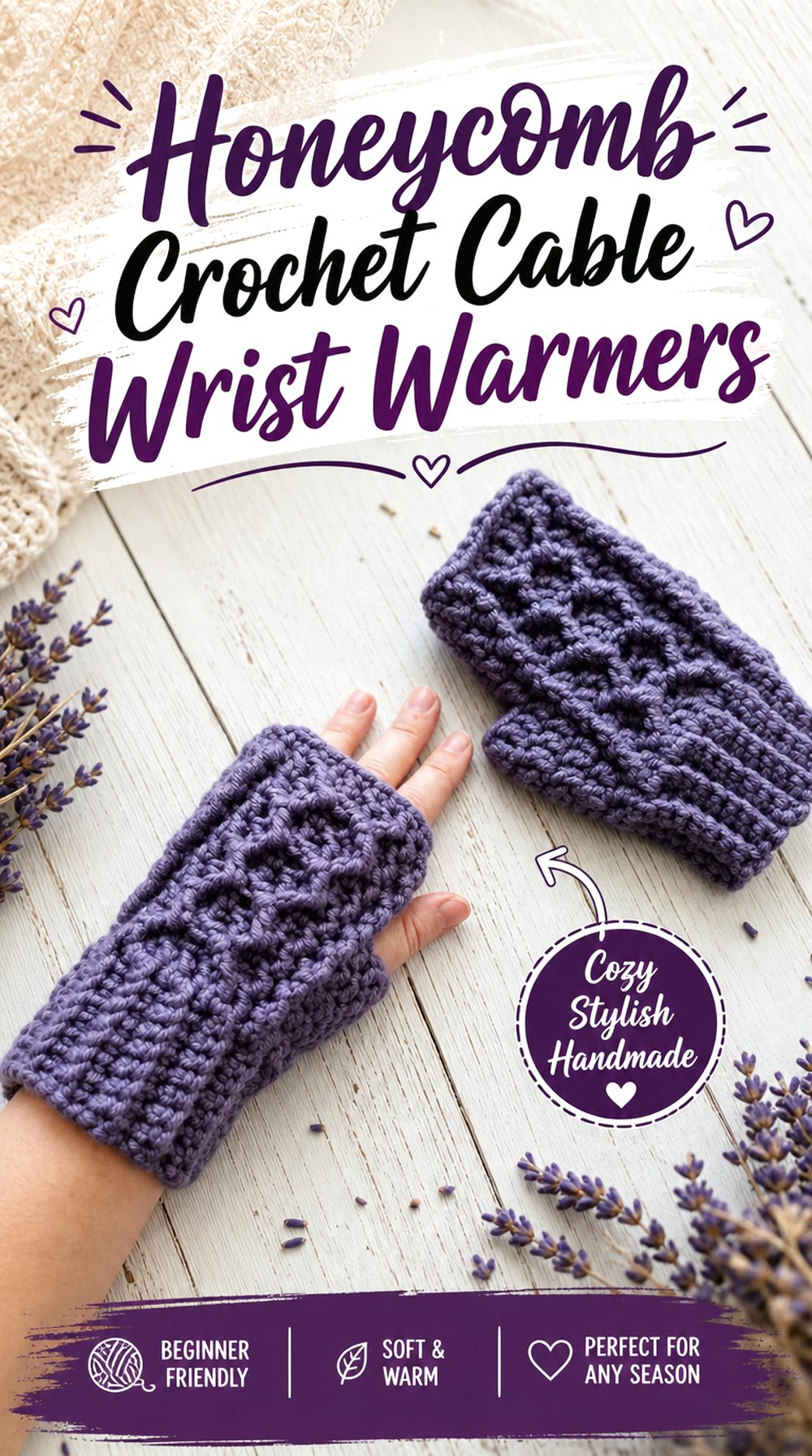 Honeycomb Crochet Cable Wrist Warmers