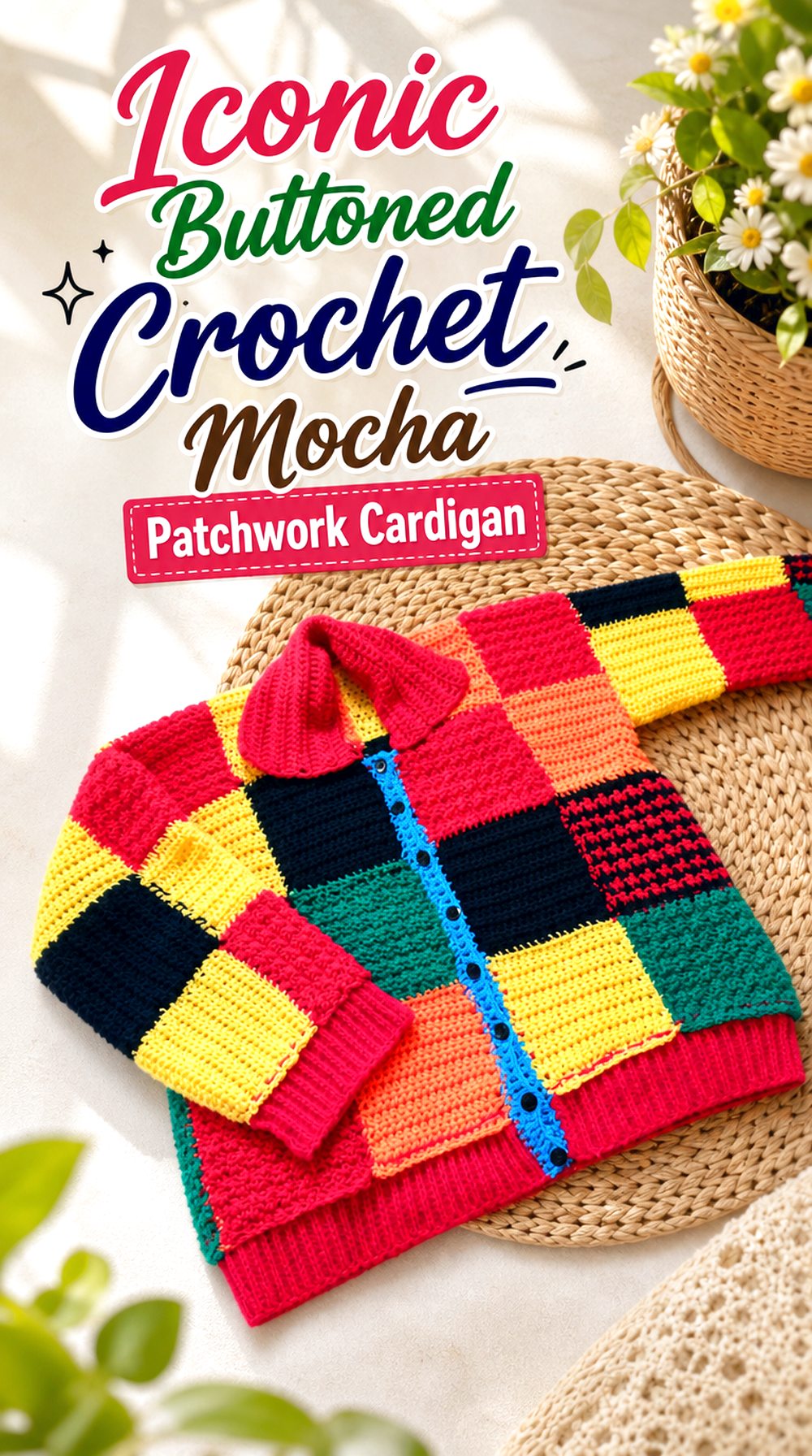 Iconic Buttoned Crochet Mocha Patchwork Cardigan
