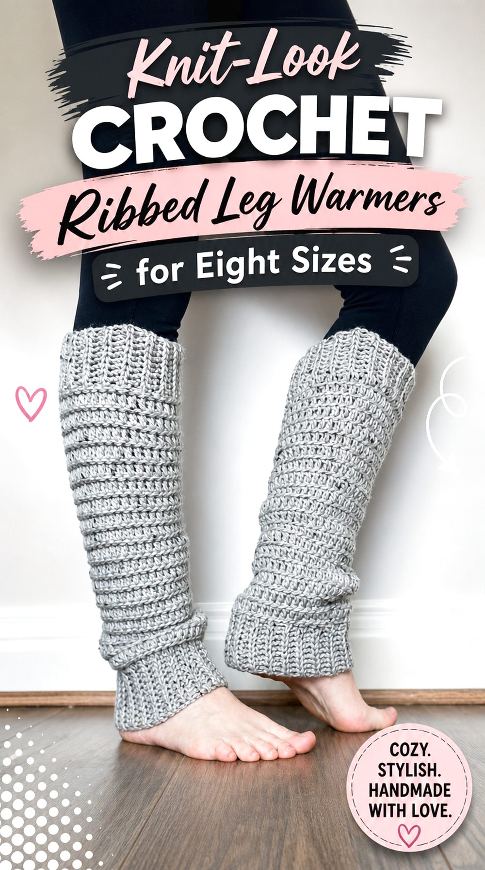 Knit Look Crochet Ribbed Leg Warmers for Eight Sizes