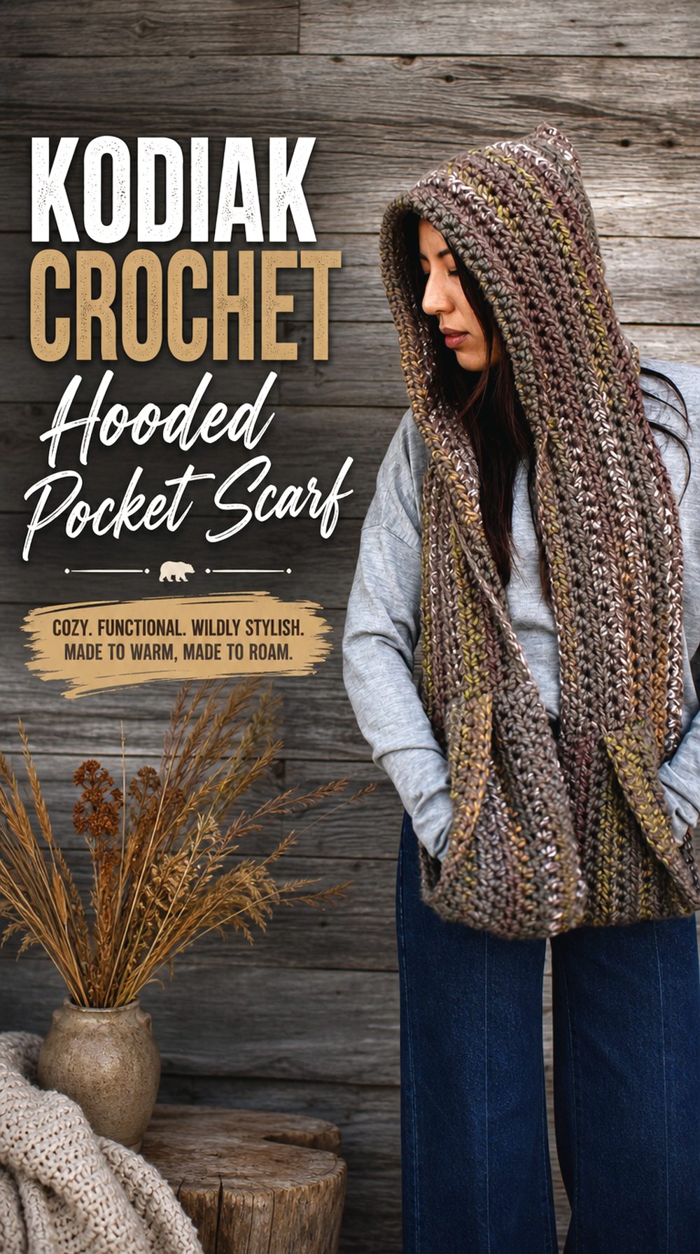Kodiak Crochet Hooded Pocket Scarf