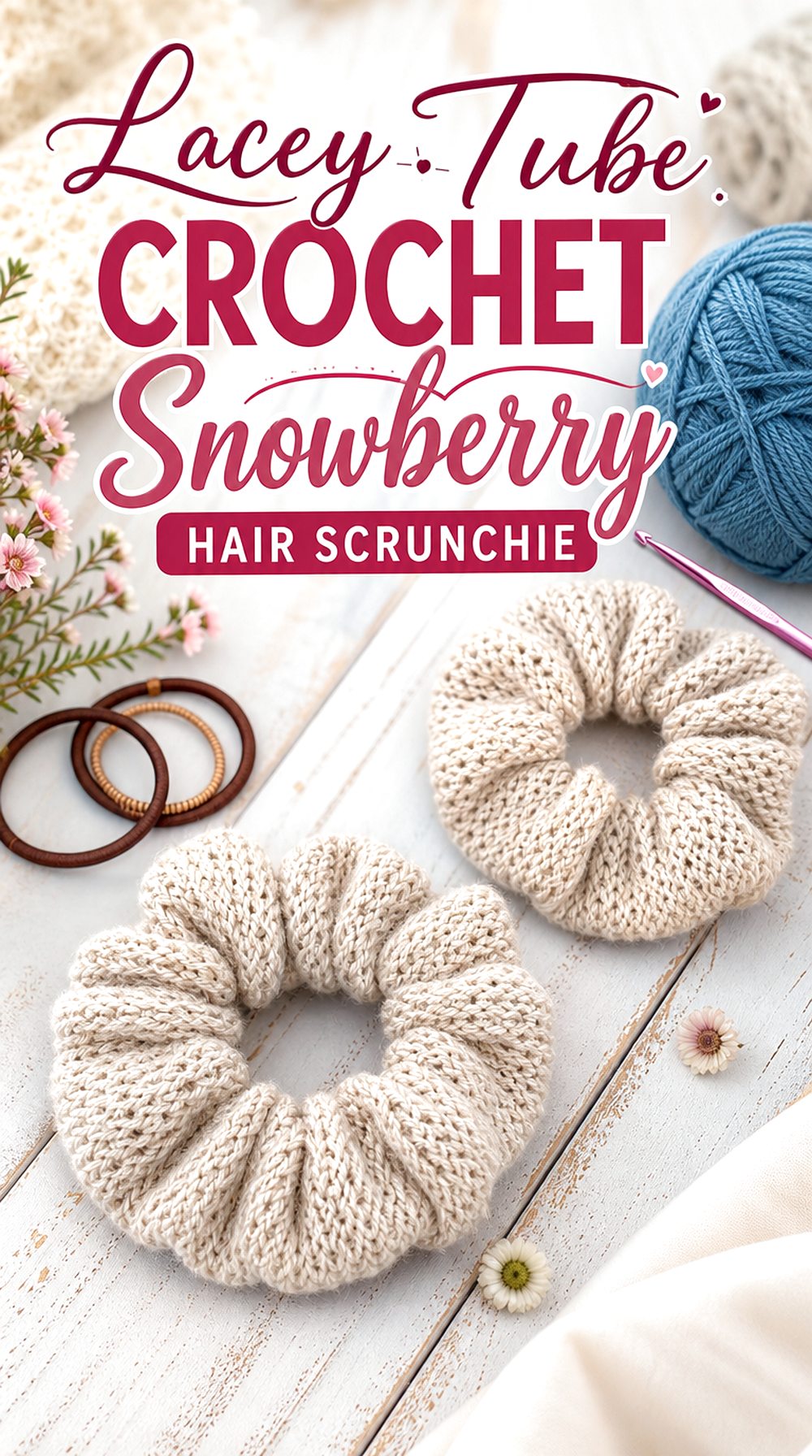 Lacey Tube Crochet Snowberry Hair Scrunchie