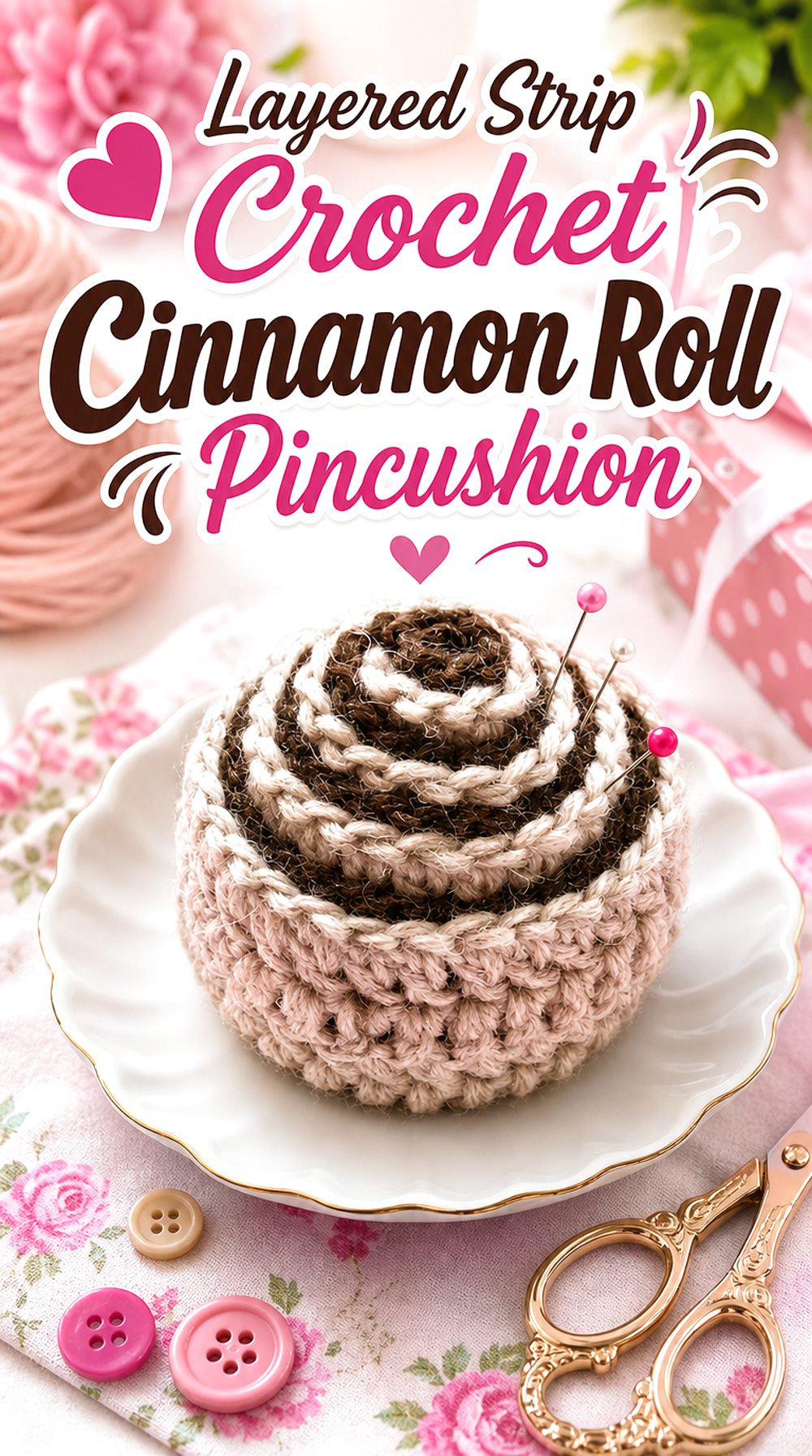 Layered Strip Crochet Cinnamon Roll Pincushion