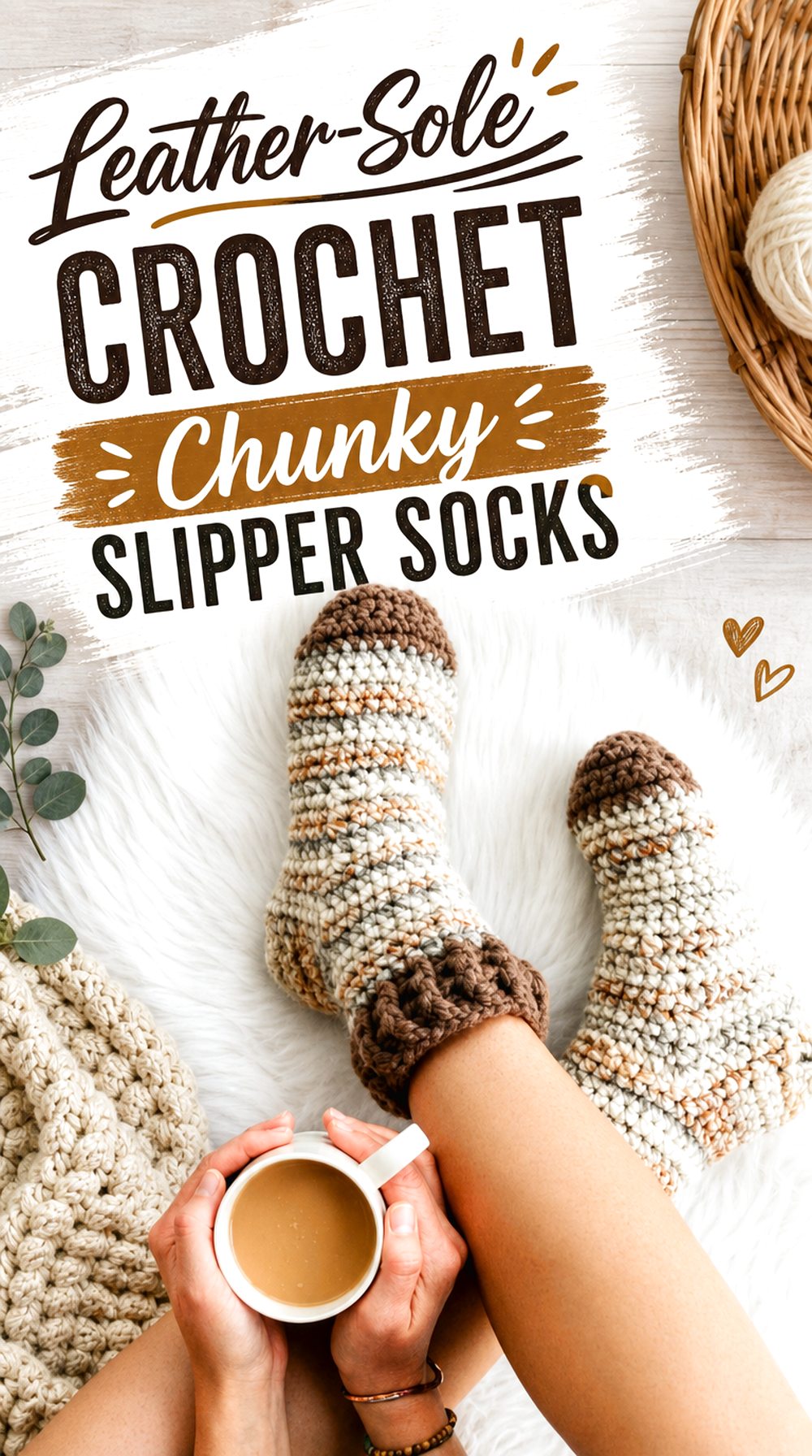 Leather Sole Crochet Chunky Slipper Socks