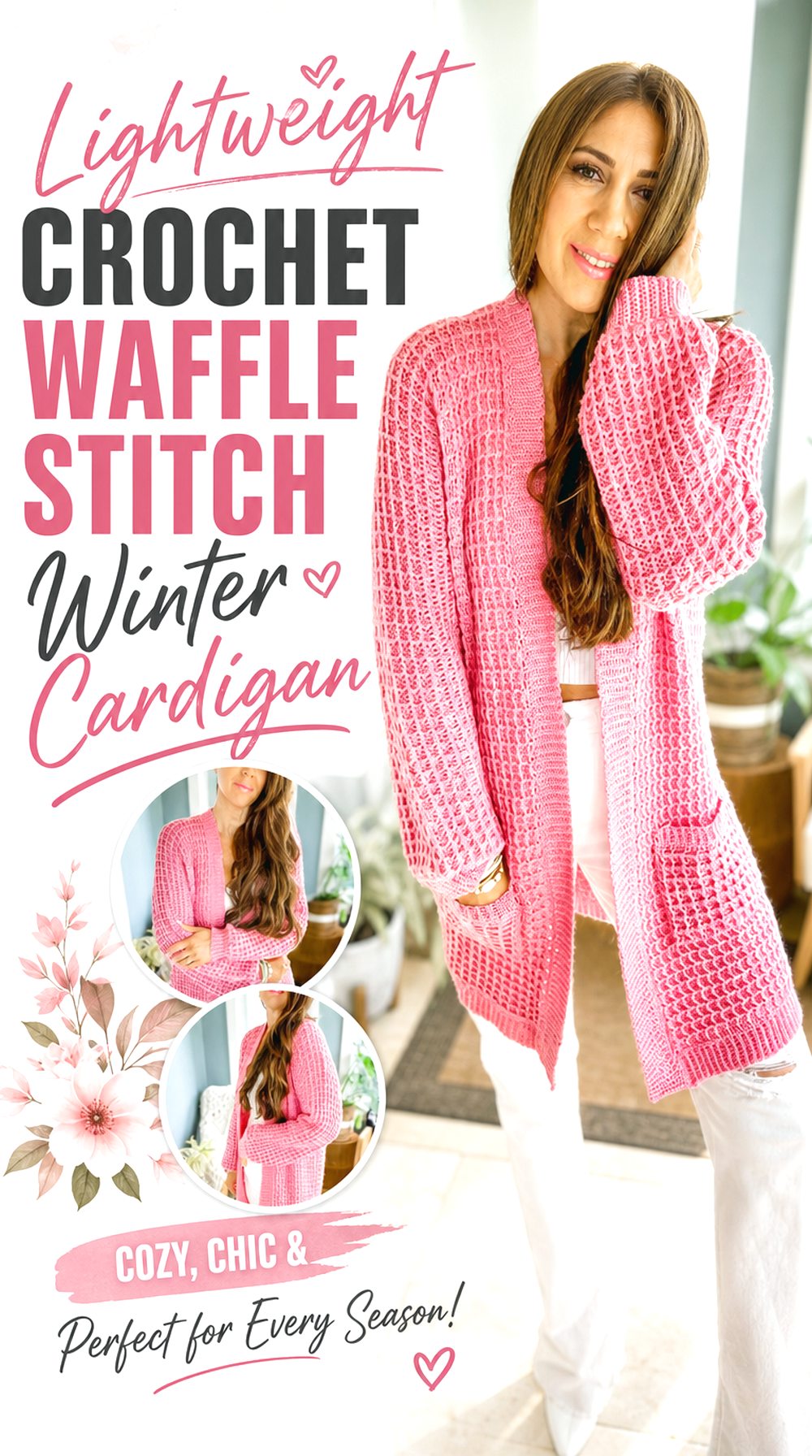 Lightweight Crochet Waffle Stitch Winter Cardigan