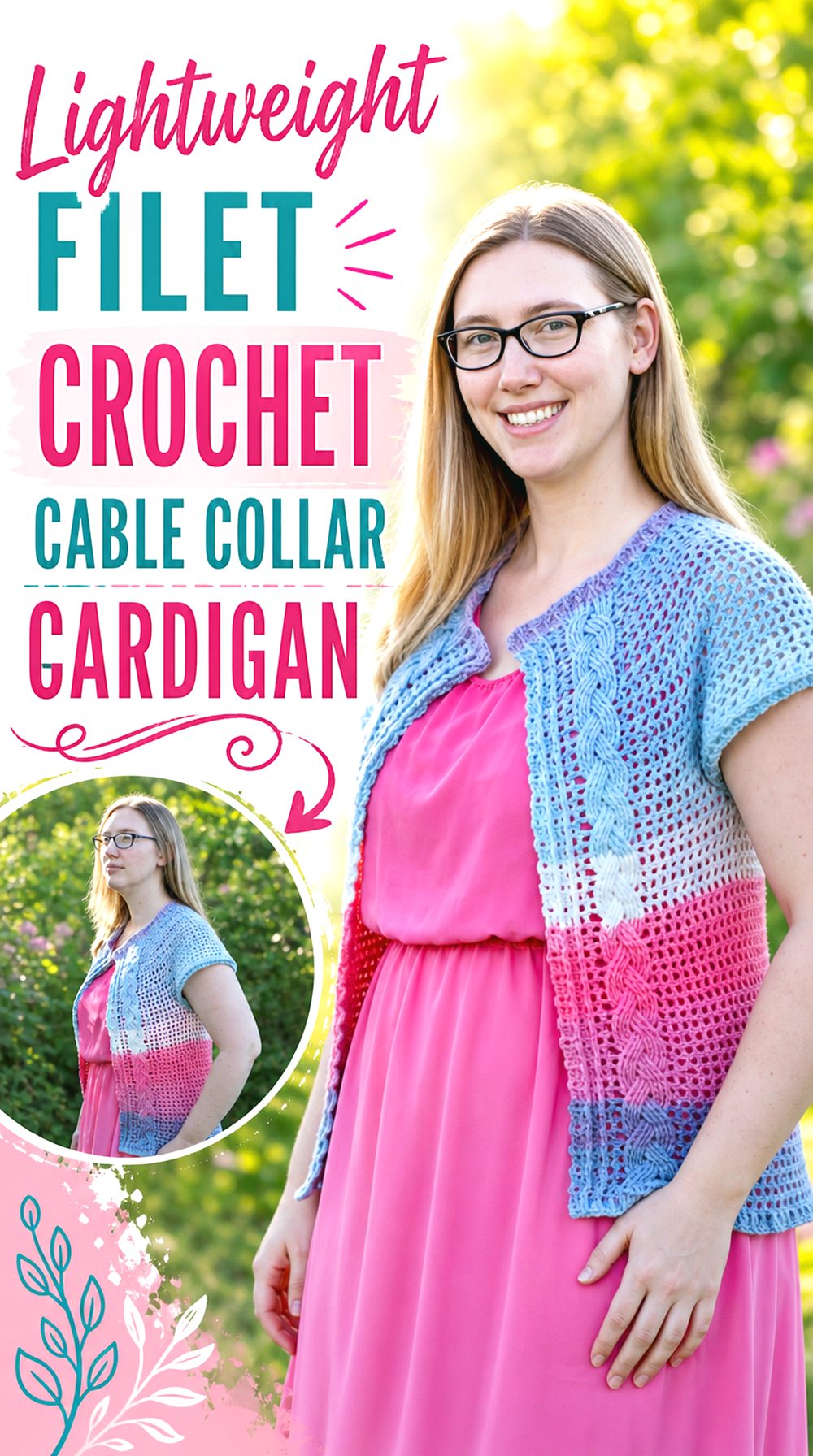 Lightweight Filet Crochet Cable Collar Cardigan