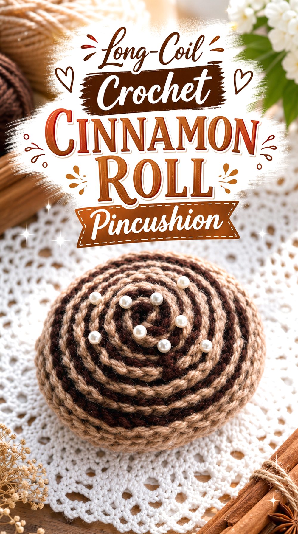 Long Coil Crochet Cinnamon Roll Pincushion