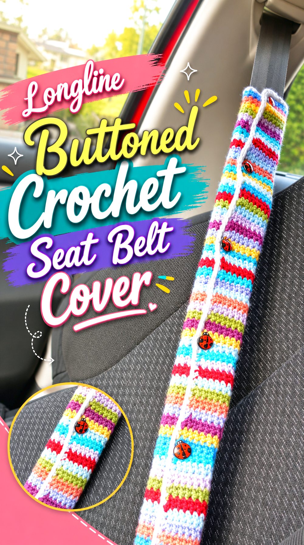Longline Buttoned Crochet Seat Belt Cover