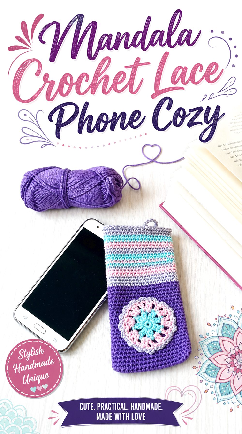 Mandala Crochet Lace Phone Cozy