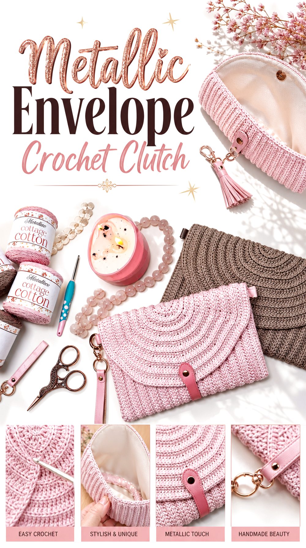 Metallic Envelope Crochet Clutch