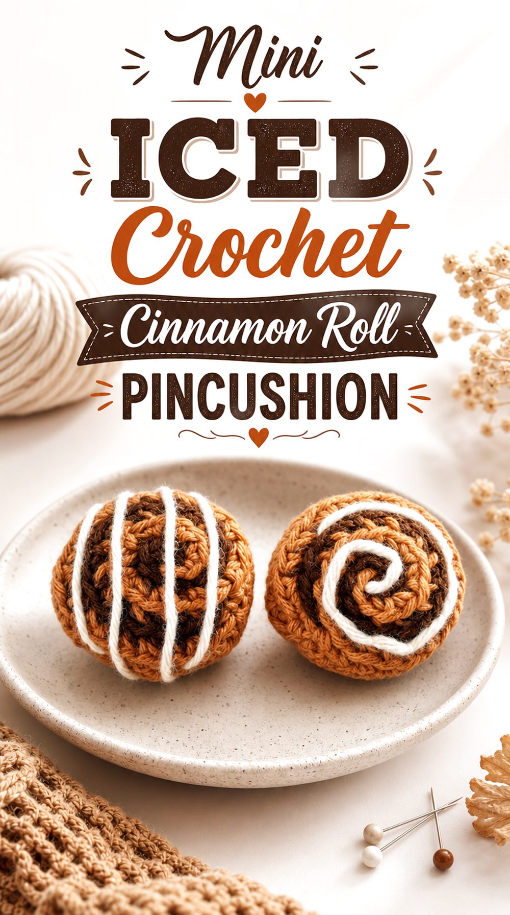 Mini Iced Crochet Cinnamon Roll Pincushion