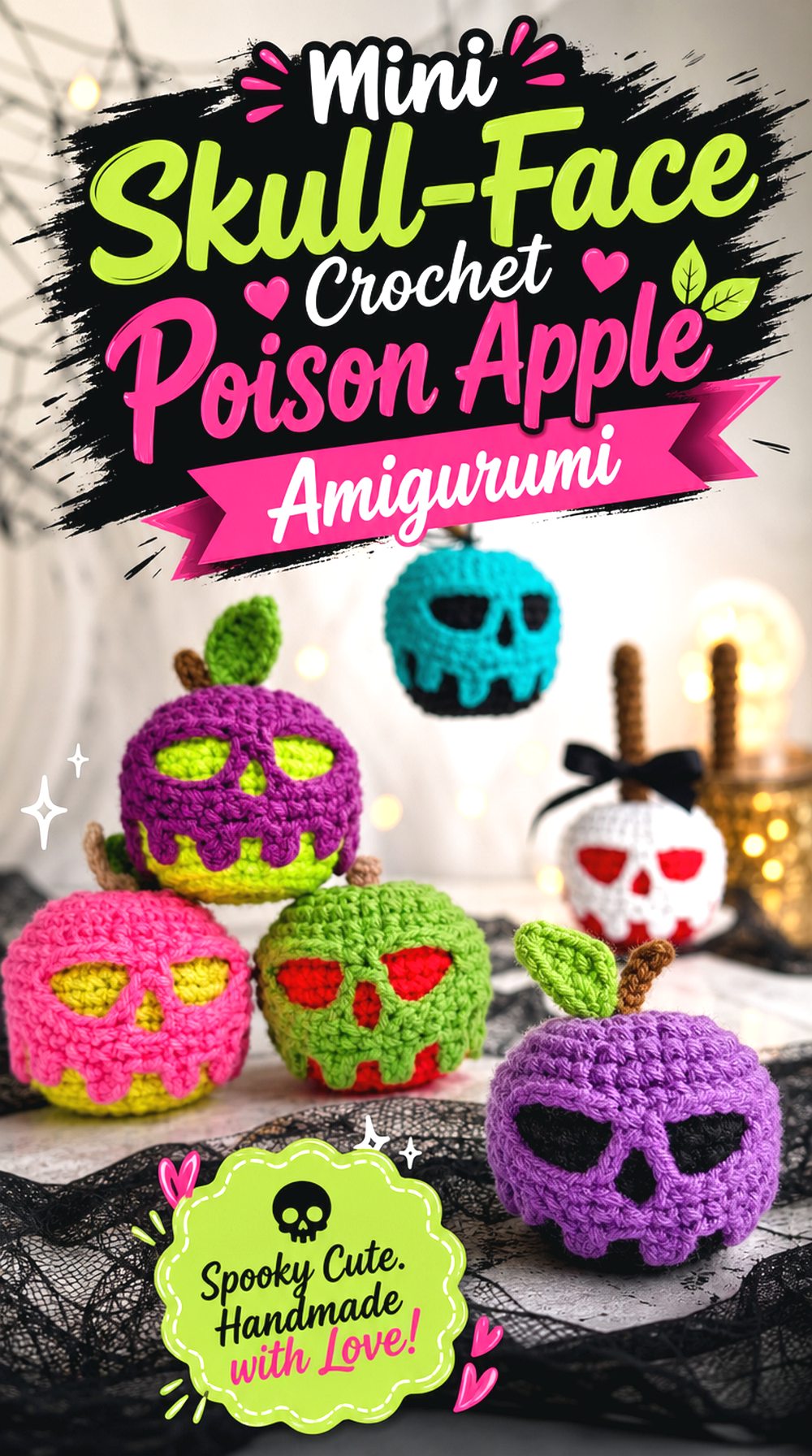 Mini Skull Face Crochet Poison Apple Amigurumi