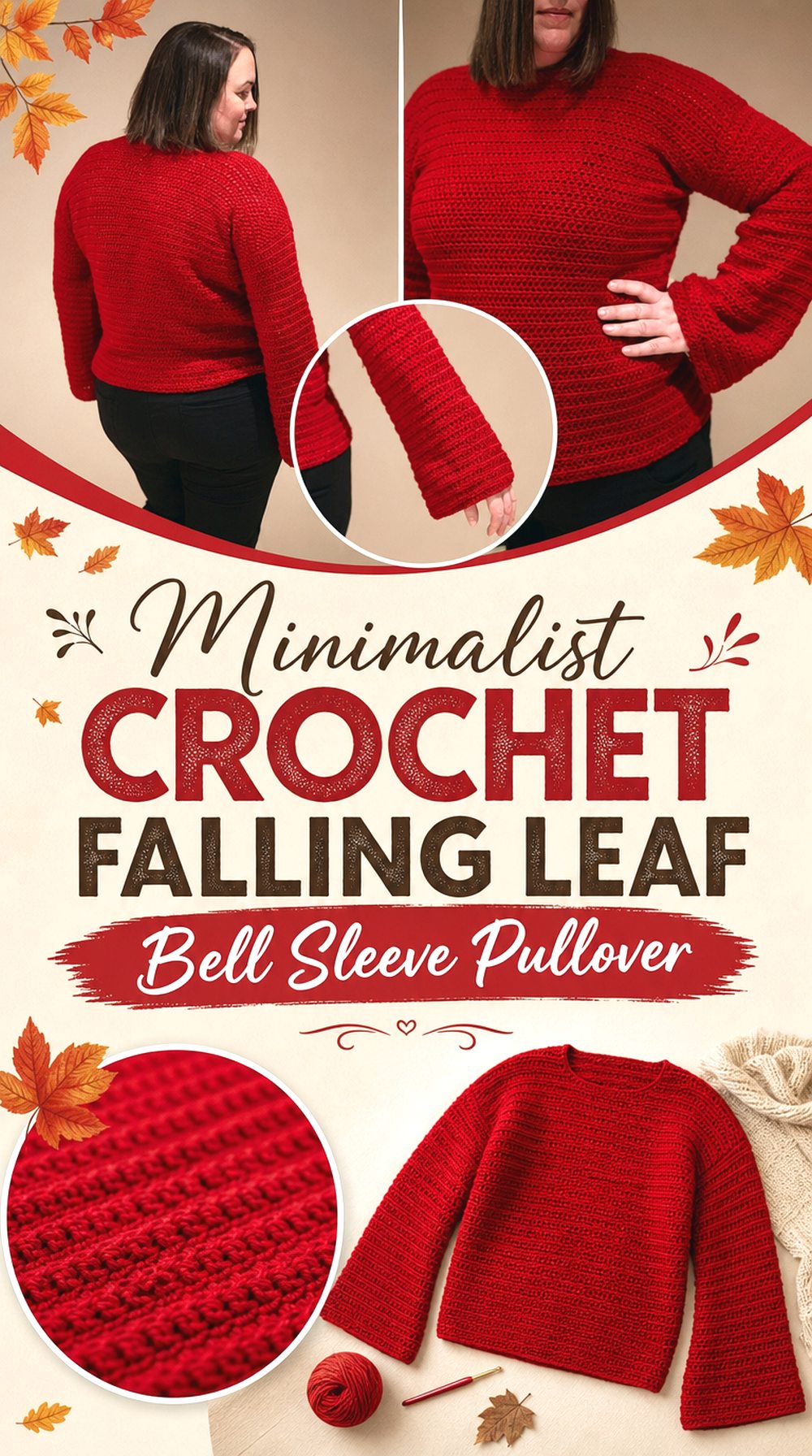 Minimalist Crochet Falling Leaf Bell Sleeve Pullover
