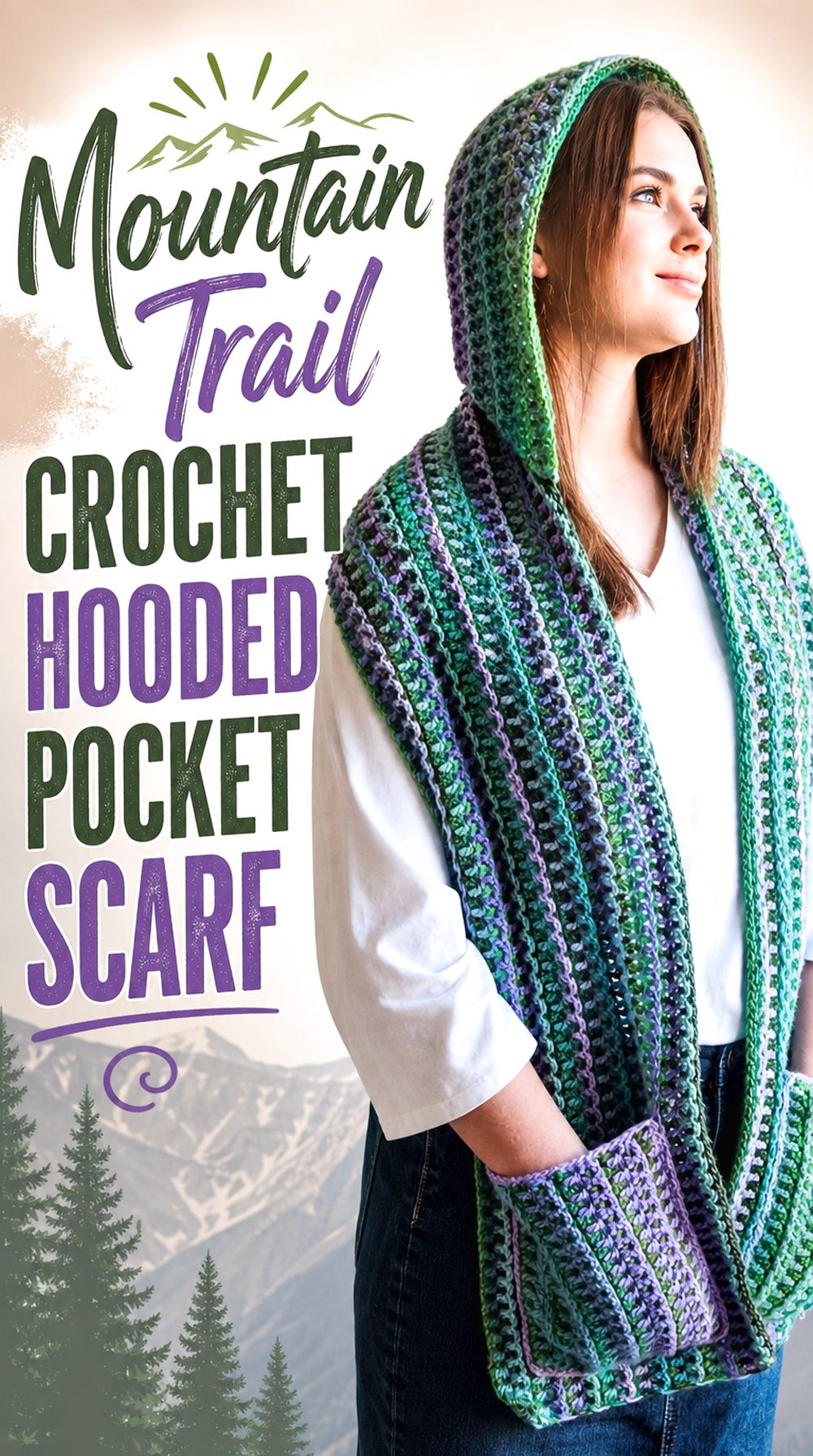 Mountain Trail Crochet Hooded Pocket Scarf