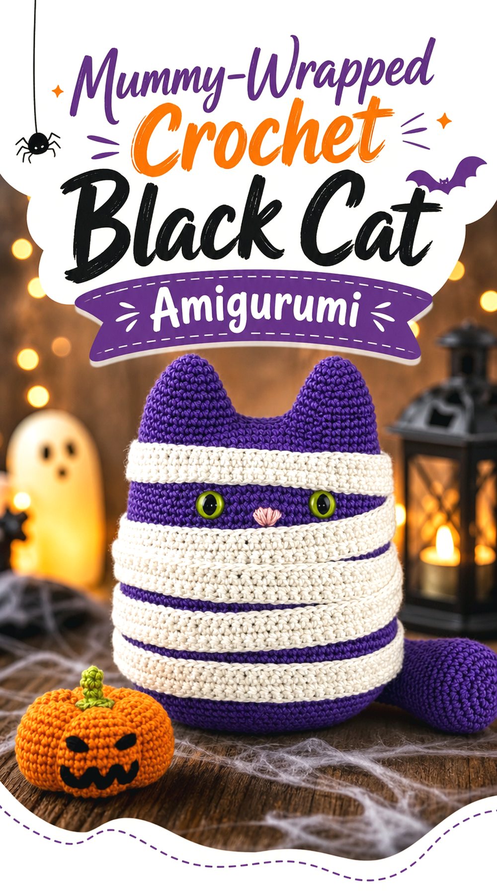 Mummy Wrapped Crochet Black Cat Amigurumi