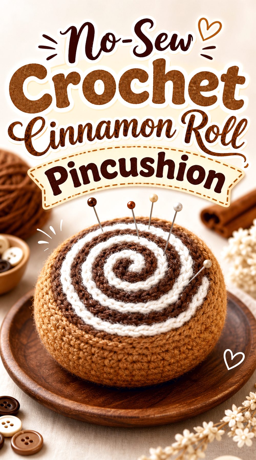 No Sew Crochet Cinnamon Roll Pincushion
