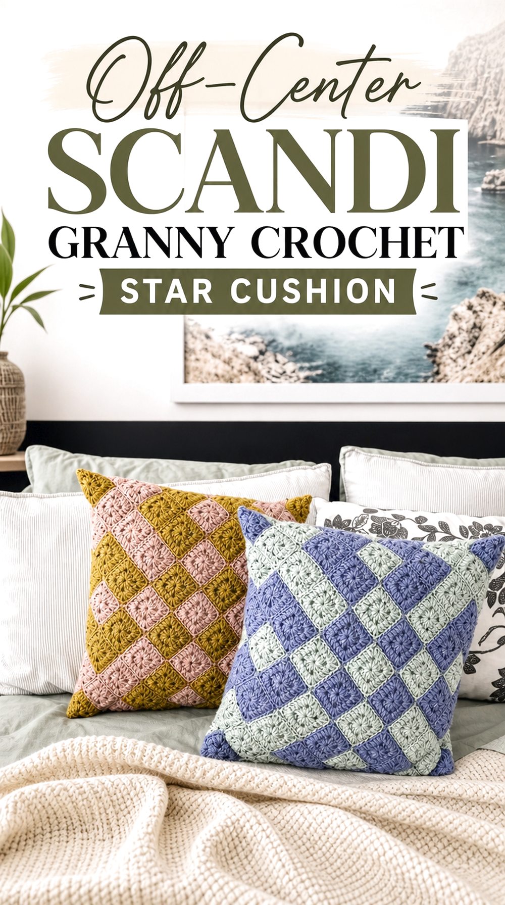 Off Center Scandi Granny Crochet Star Cushion