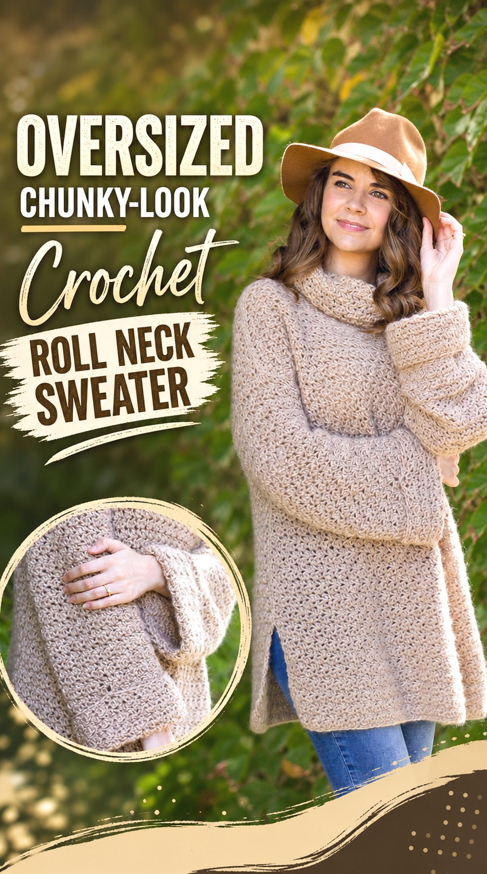 Oversized Chunky Look Crochet Roll Neck Sweater