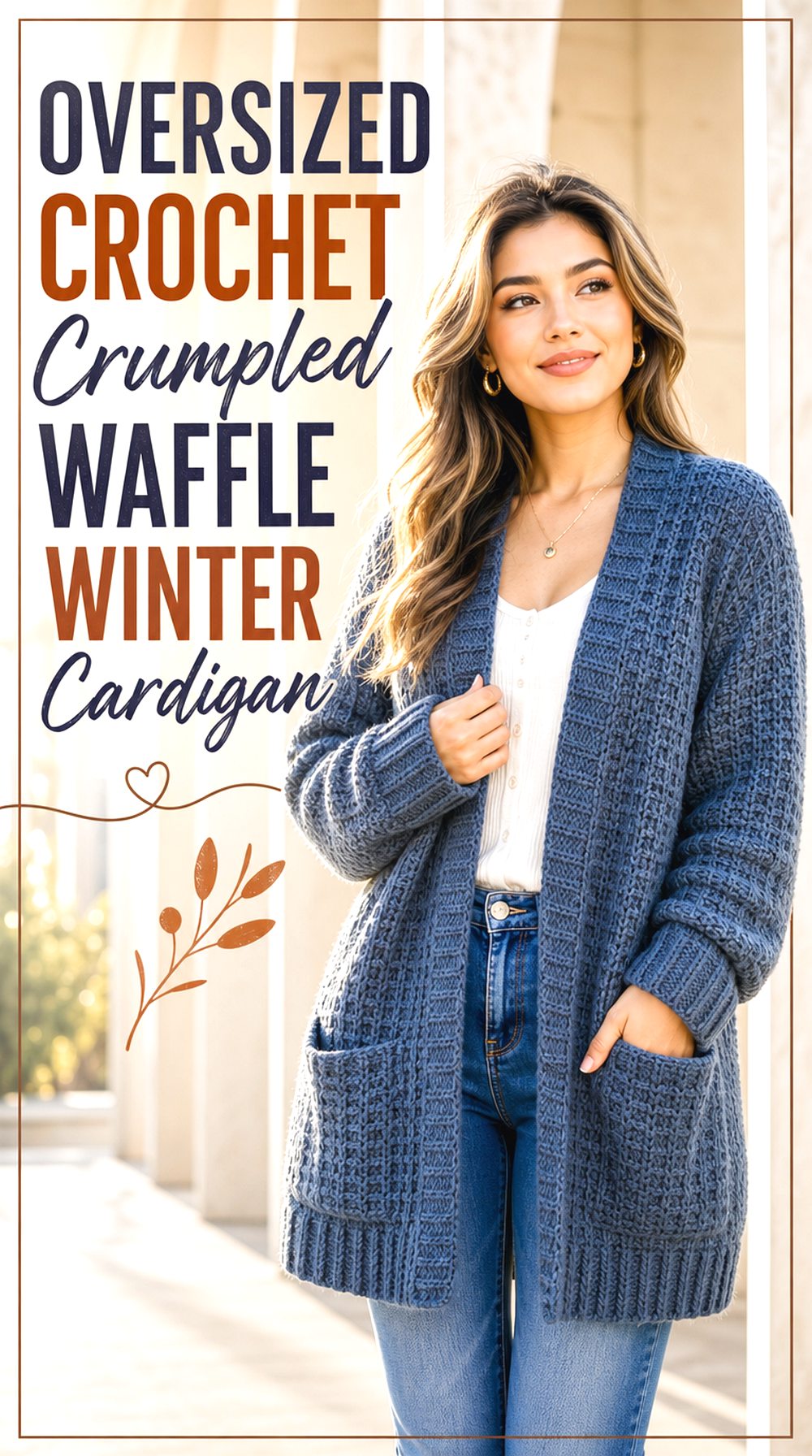 Oversized Crochet Crumpled Waffle Winter Cardigan