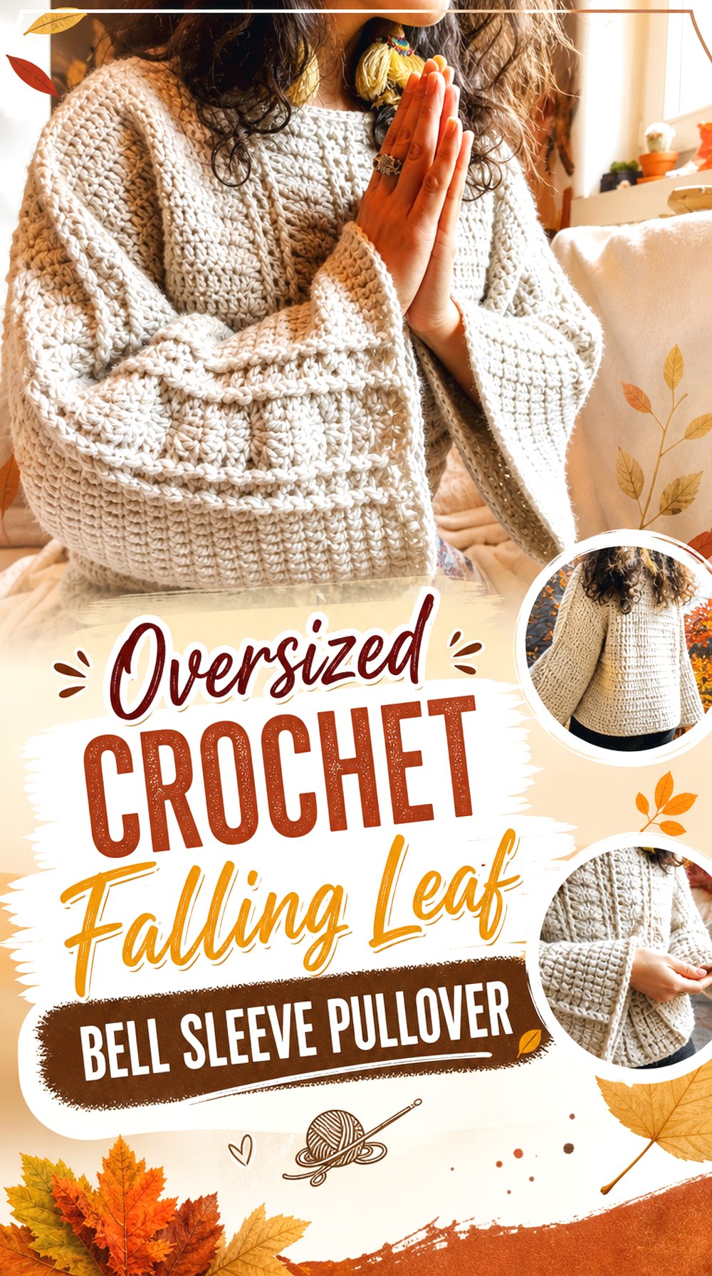 Oversized Crochet Falling Leaf Bell Sleeve Pullover