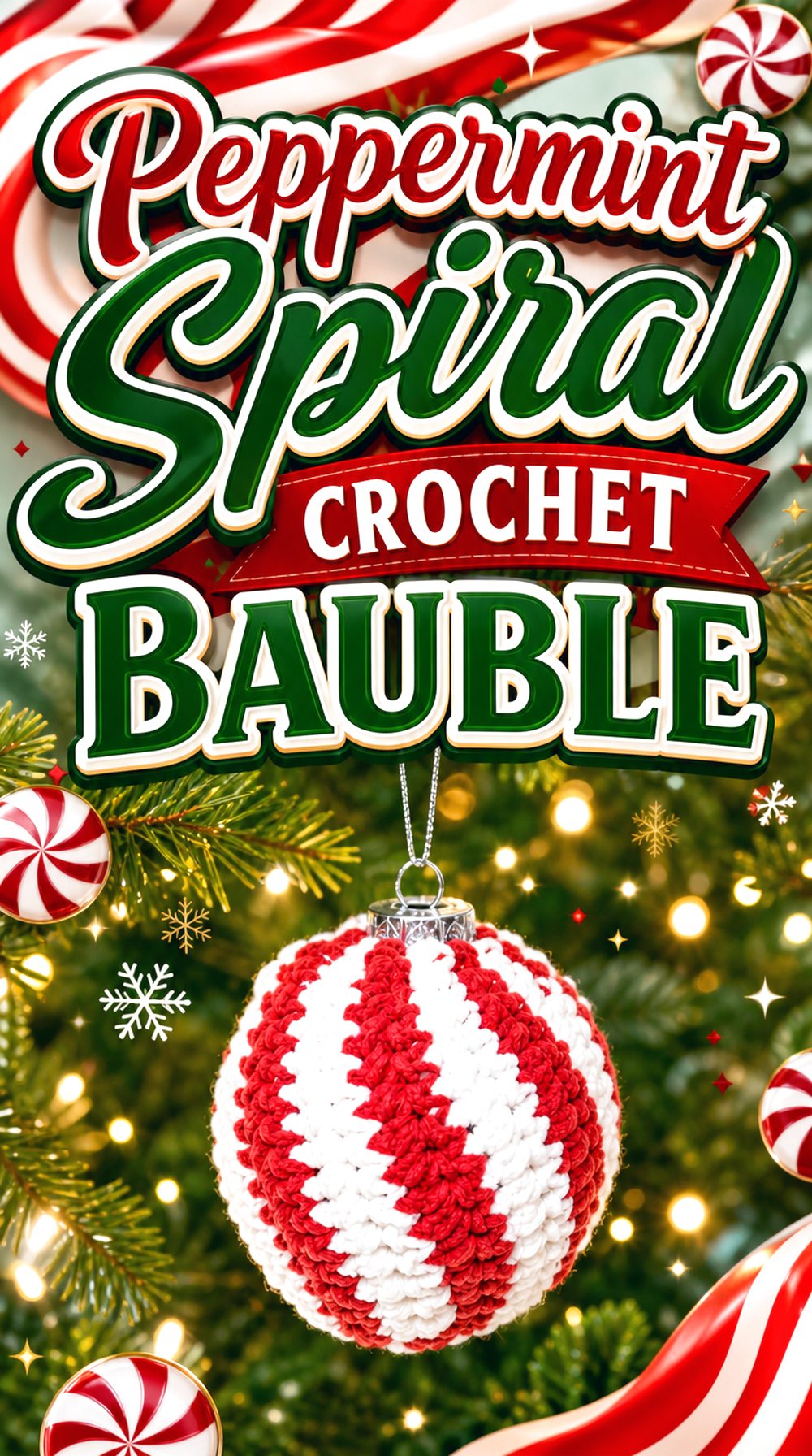 Peppermint Spiral Crochet Bauble