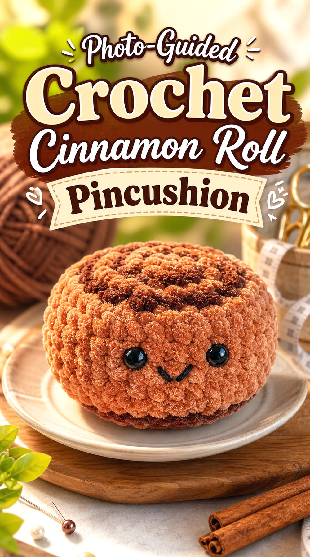 Photo Guided Crochet Cinnamon Roll Pincushion