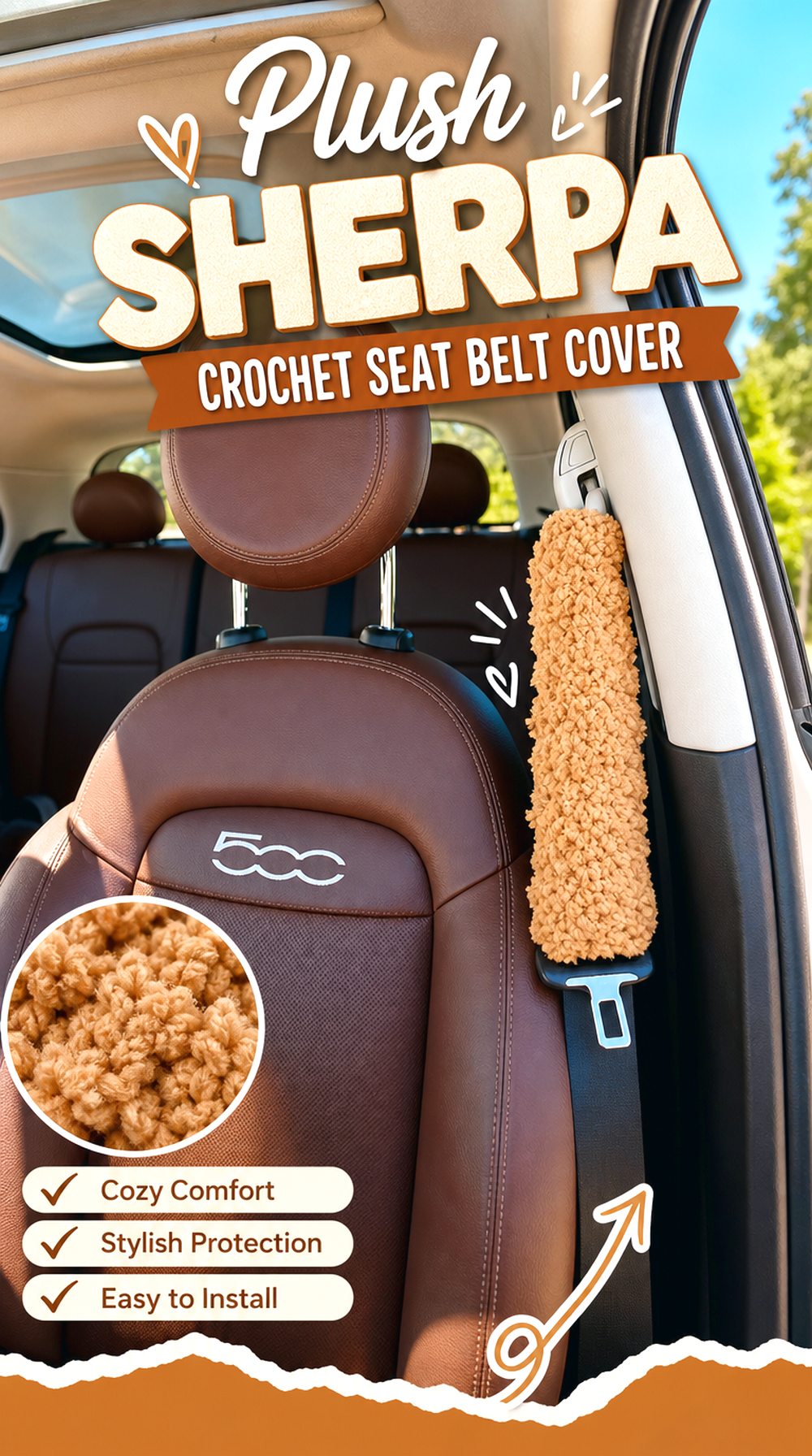 Plush Sherpa Crochet Seat Belt Cover